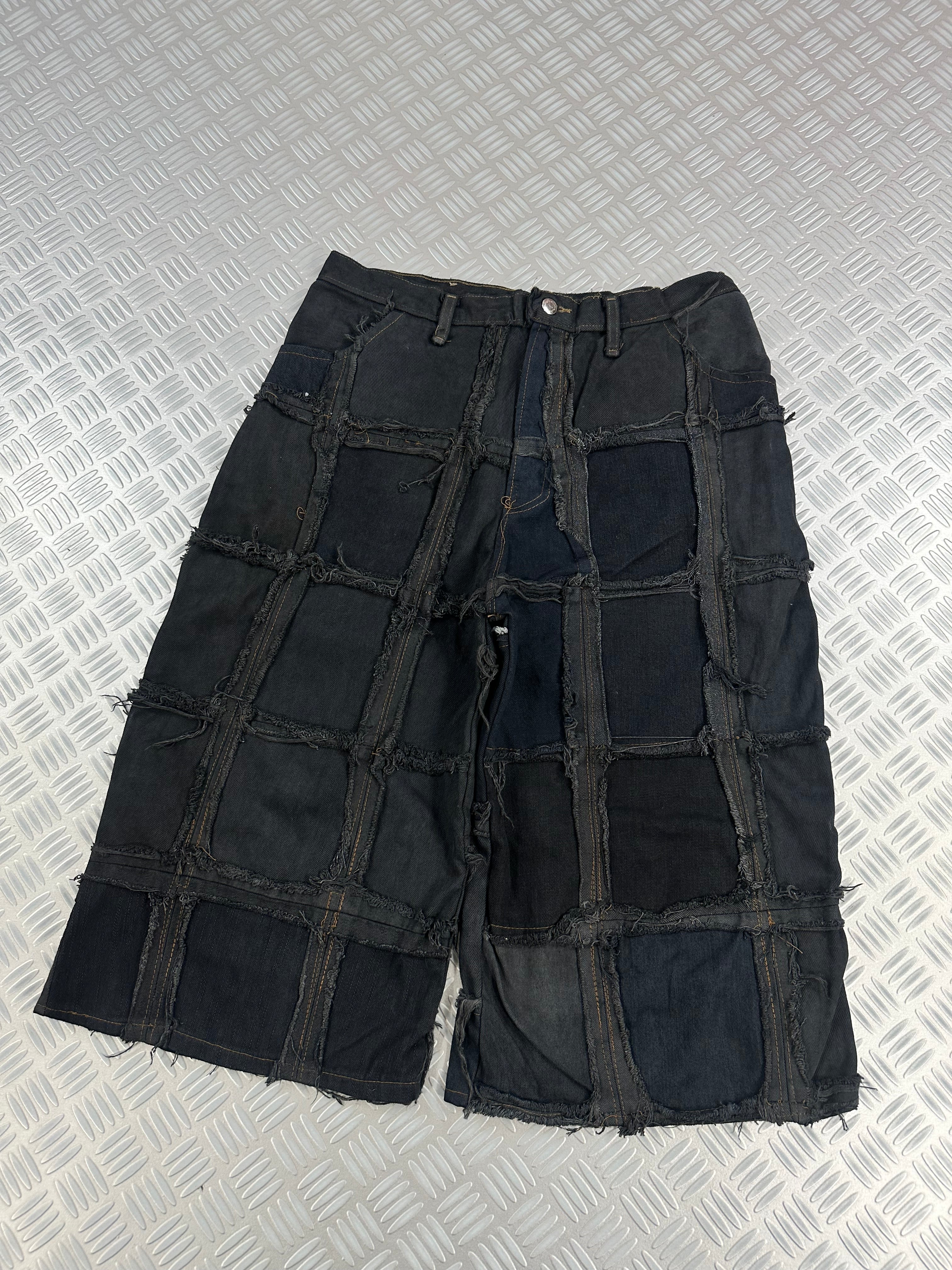 Black baggy jort handmade patchwork (M)
