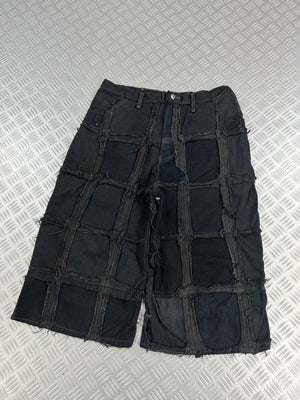 Black baggy jort handmade patchwork (M)