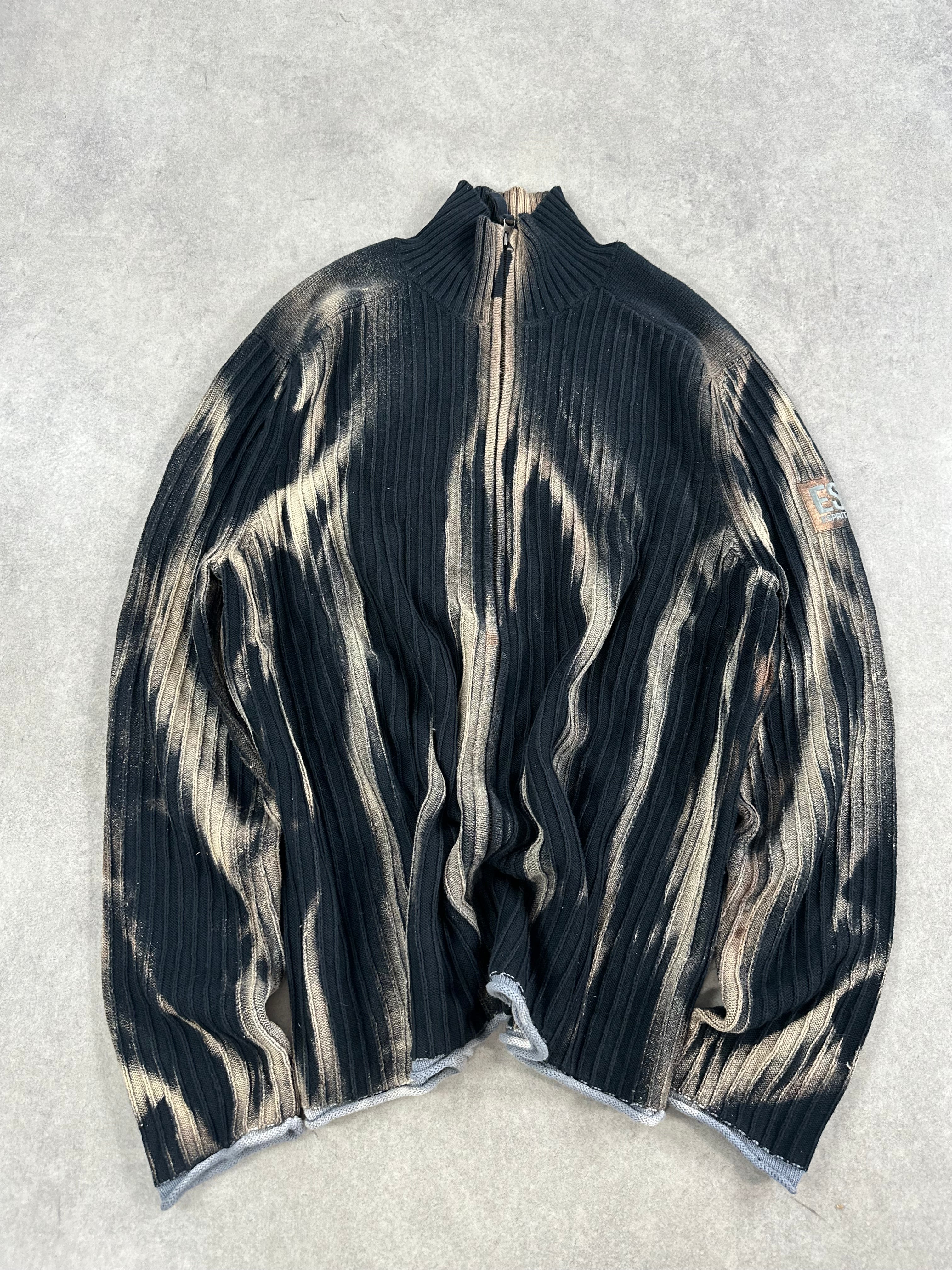 Vintage full zip up y2K Bleached Knitted Sweater (XL)