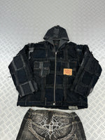 Bomber hooded full zip jacket handmade patchwork (M)