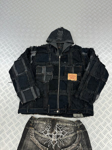 Bomber hooded full zip jacket handmade patchwork (M)