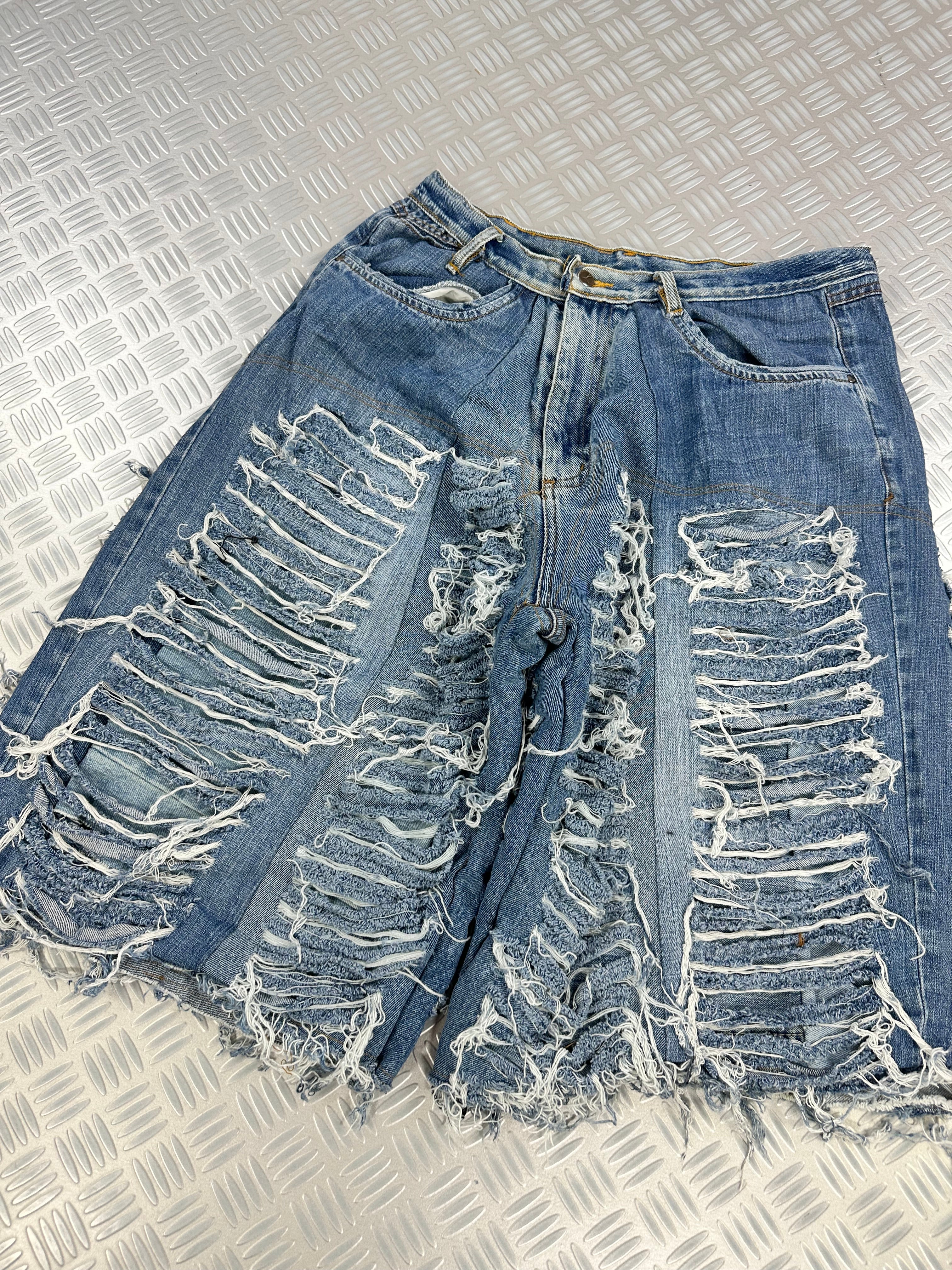 Baggy jort distressed handmade patchwork denim (S)