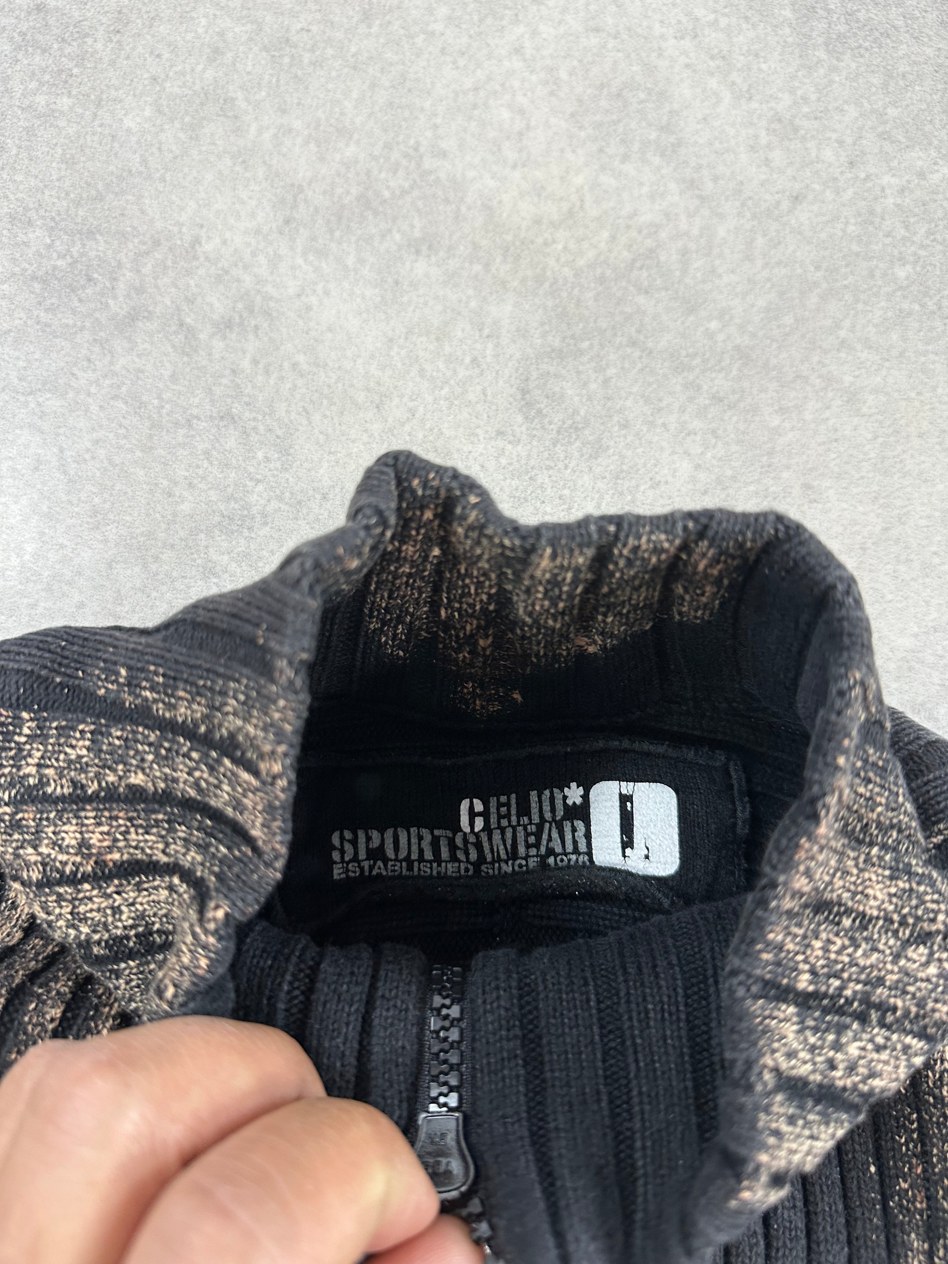 Vintage Hip Hop full zip up Knitted Y2k Bleached Sweater