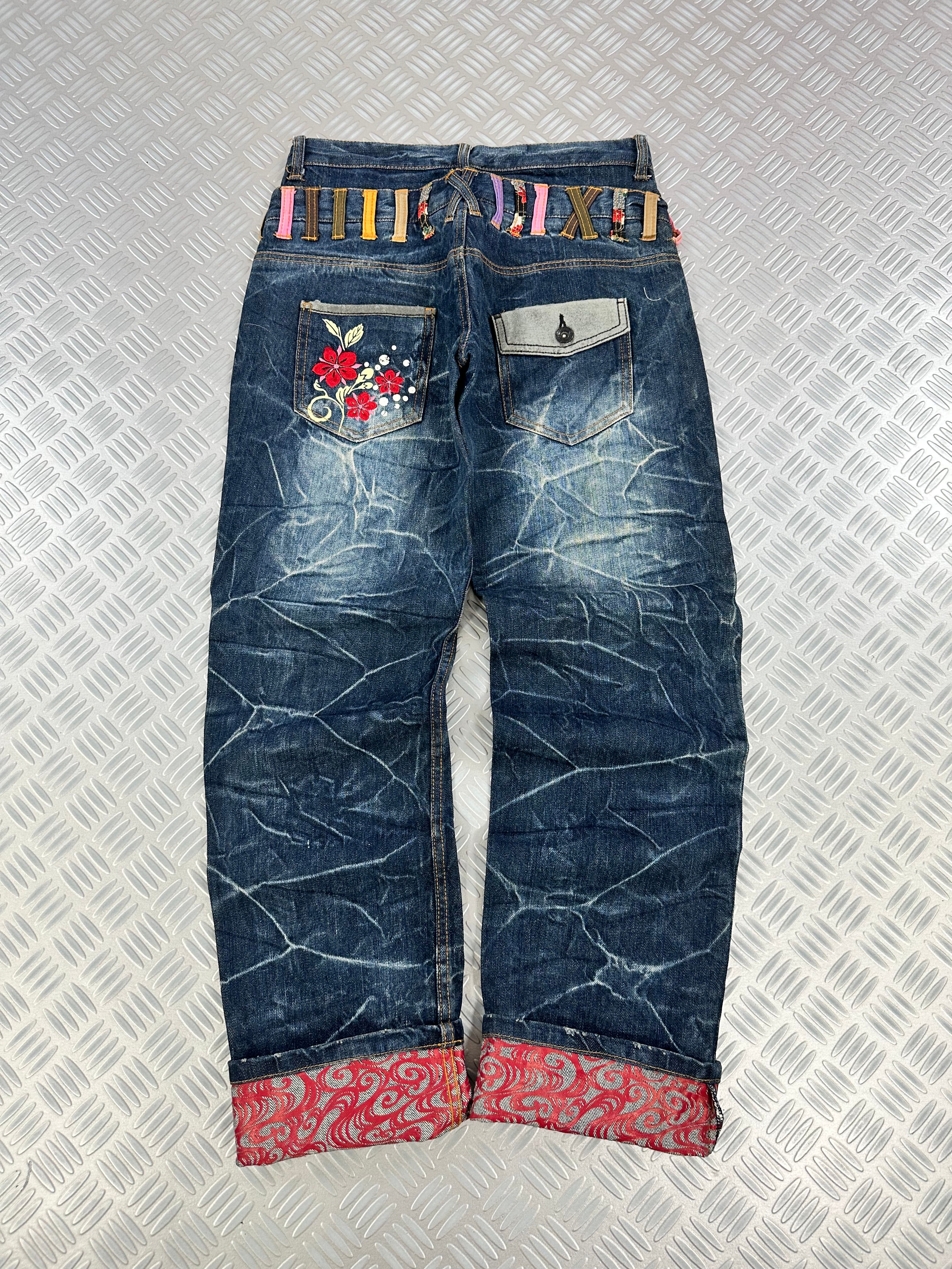 2000´s  karakuri tamashi Double waist japanese jeans vintage  (S)