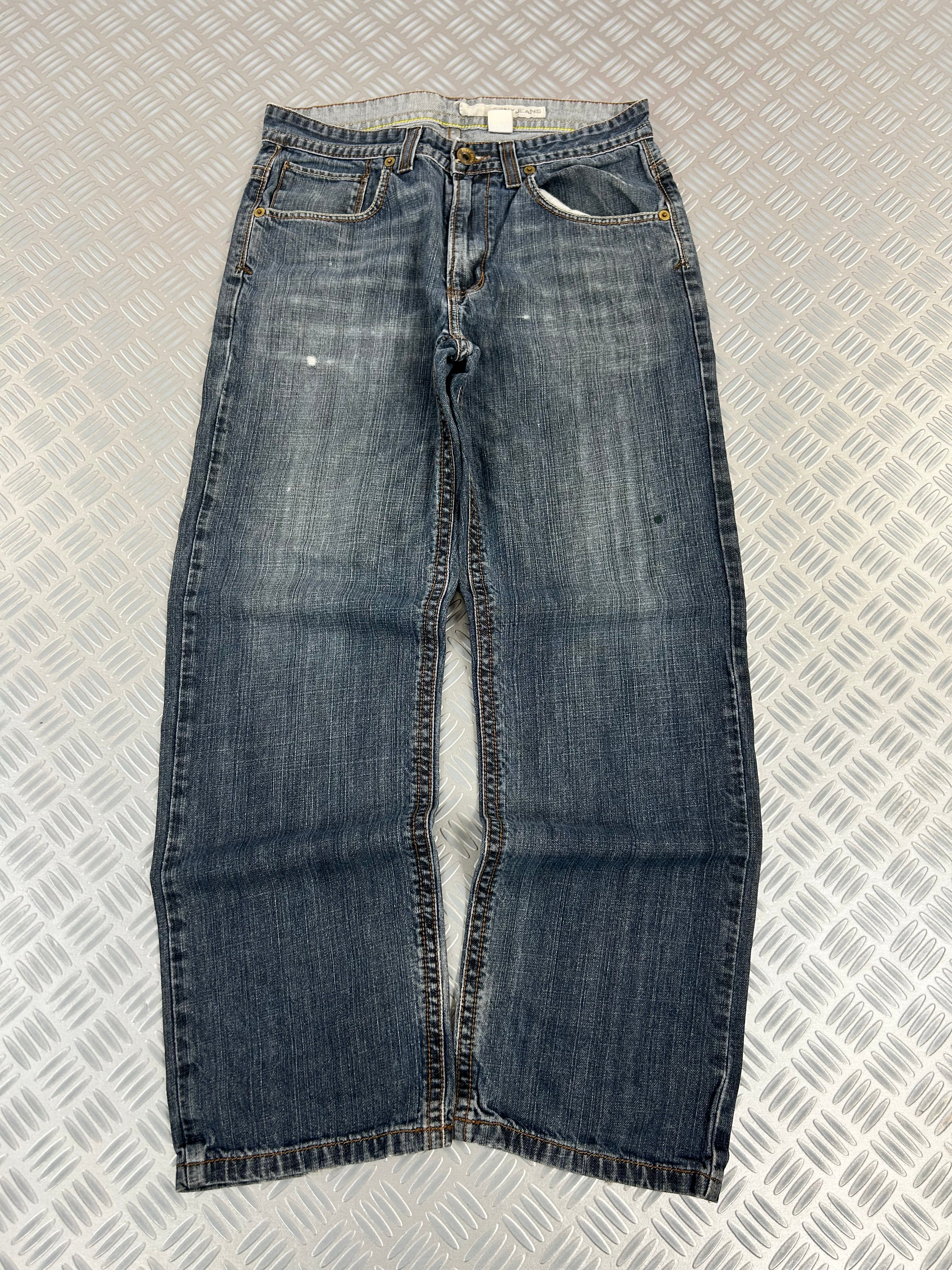 Y2K Japanese bootcut jeans embroidered row denim (M)