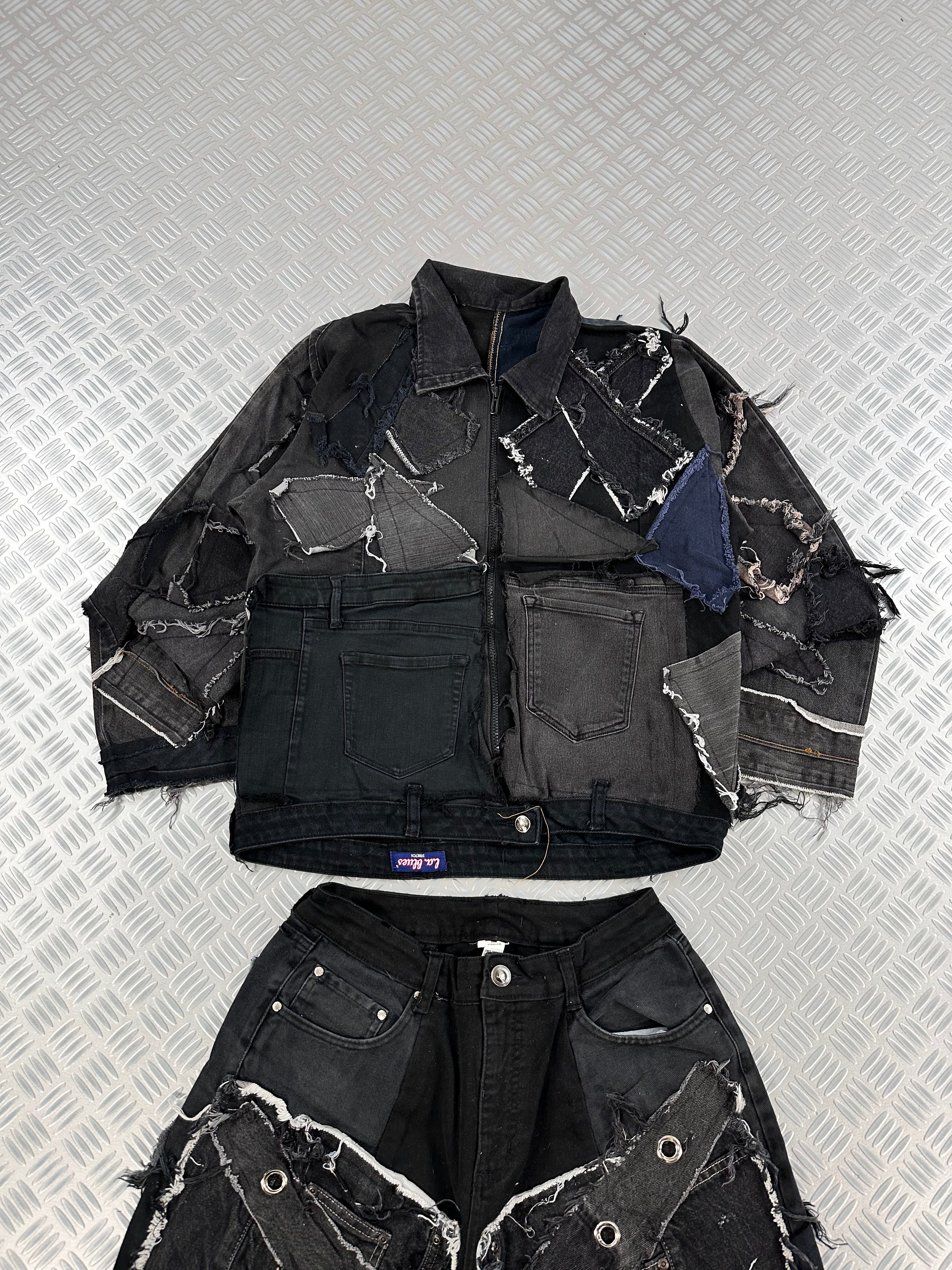 Zip up distressed Harrington bomber jacket boxy fit handmade upcycled patchwork