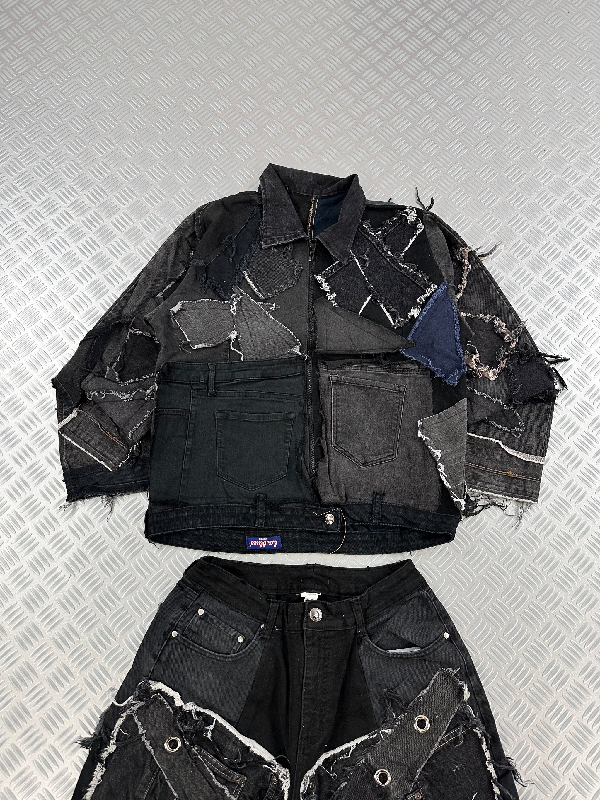 Zip up distressed Harrington bomber jacket boxy fit handmade upcycled patchwork