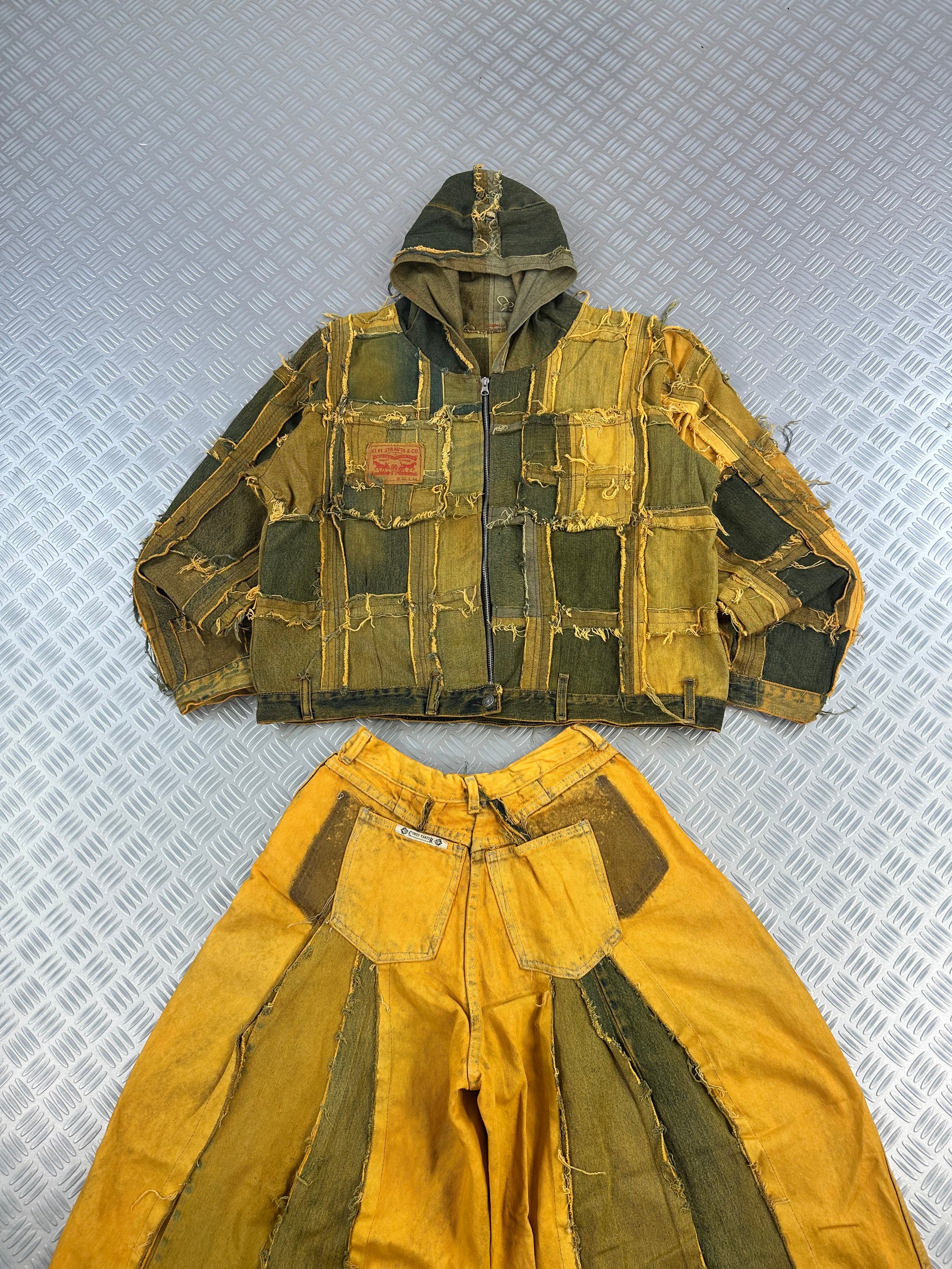 Hooded bomber jacket handmade patchwork upcycled