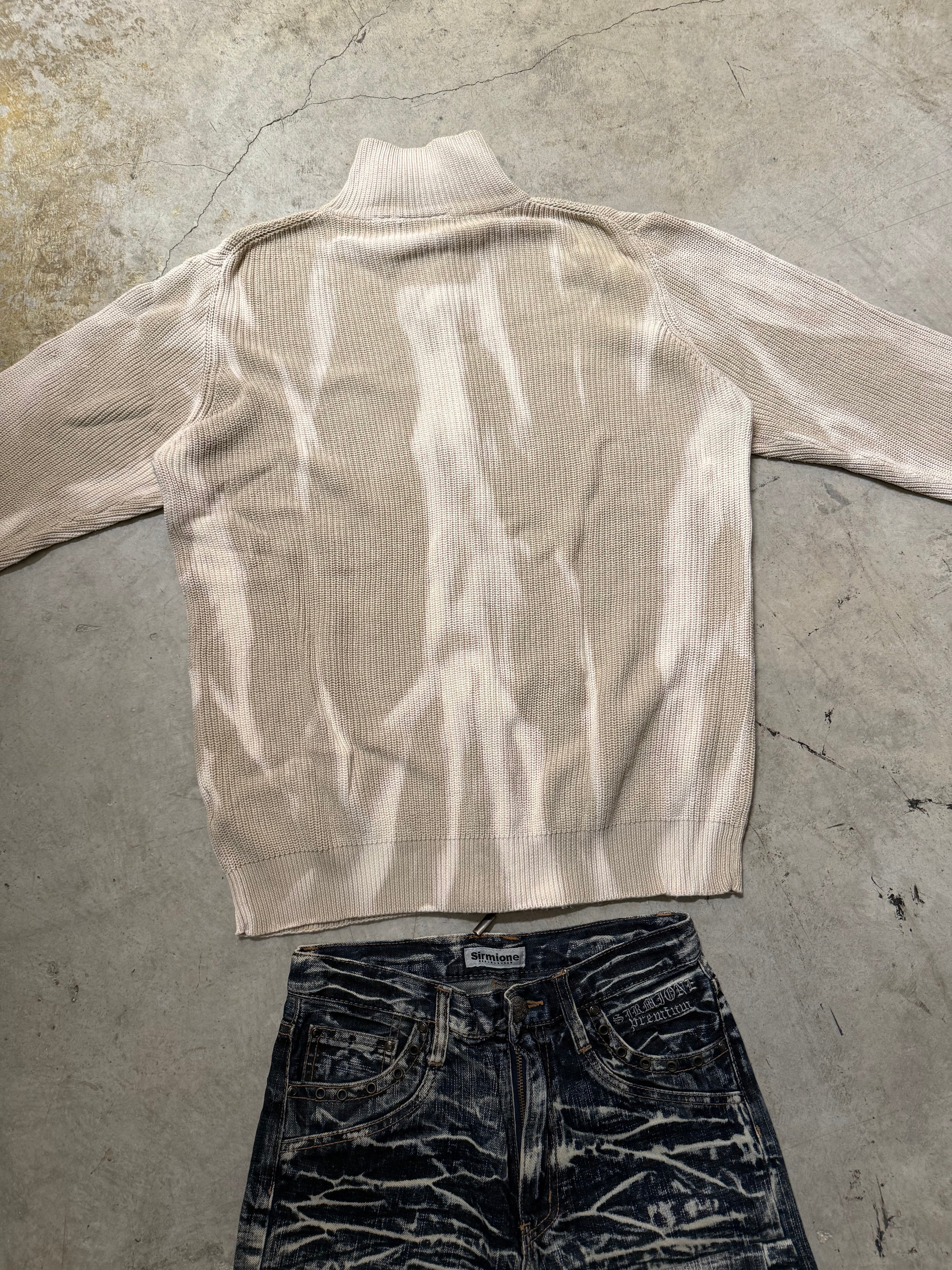 Vintage Full zip Up Knitted Bleached Sweater custom (L)