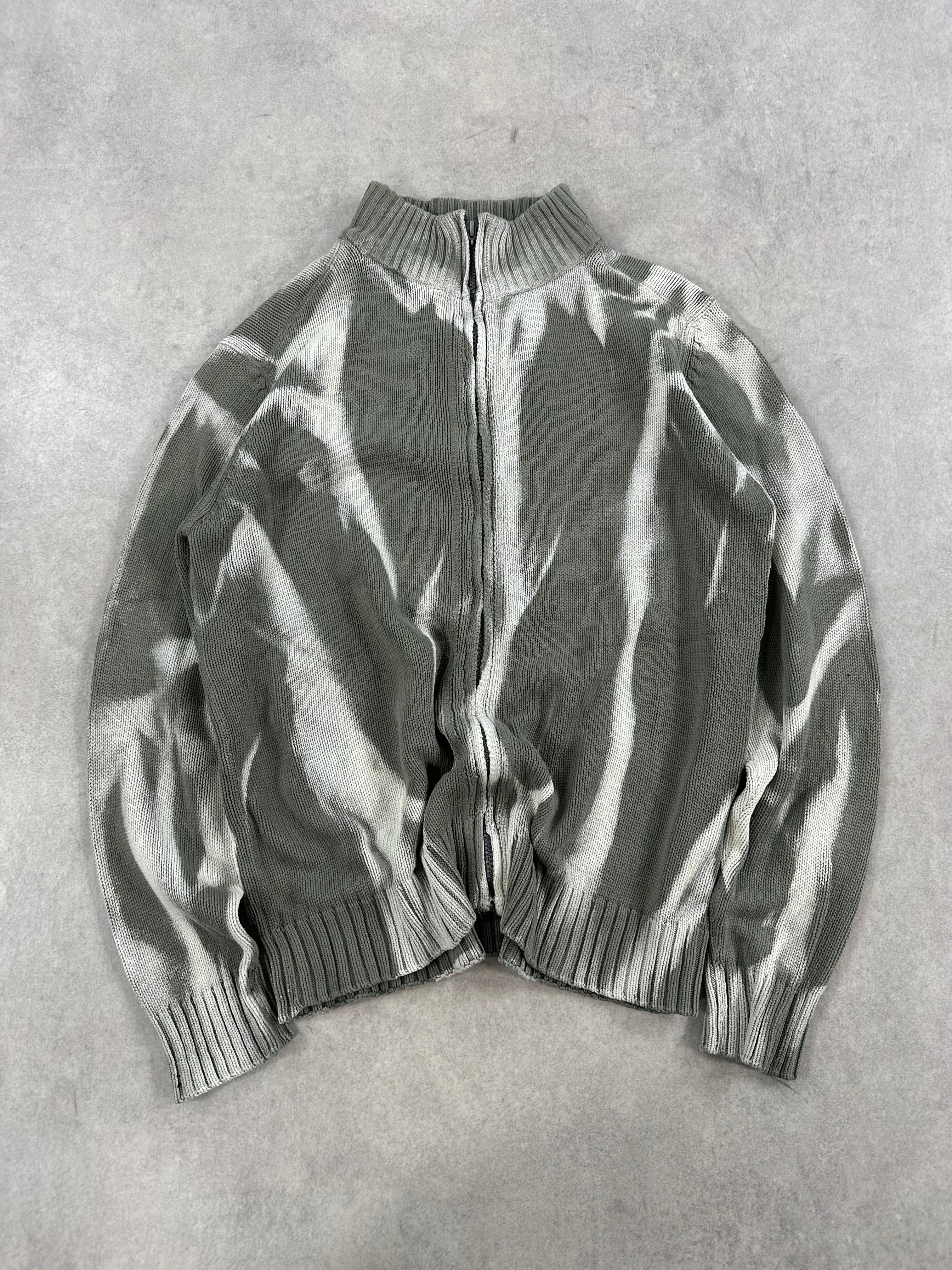 Vintage Knitted full zip up Bleached Sweater custom (L)