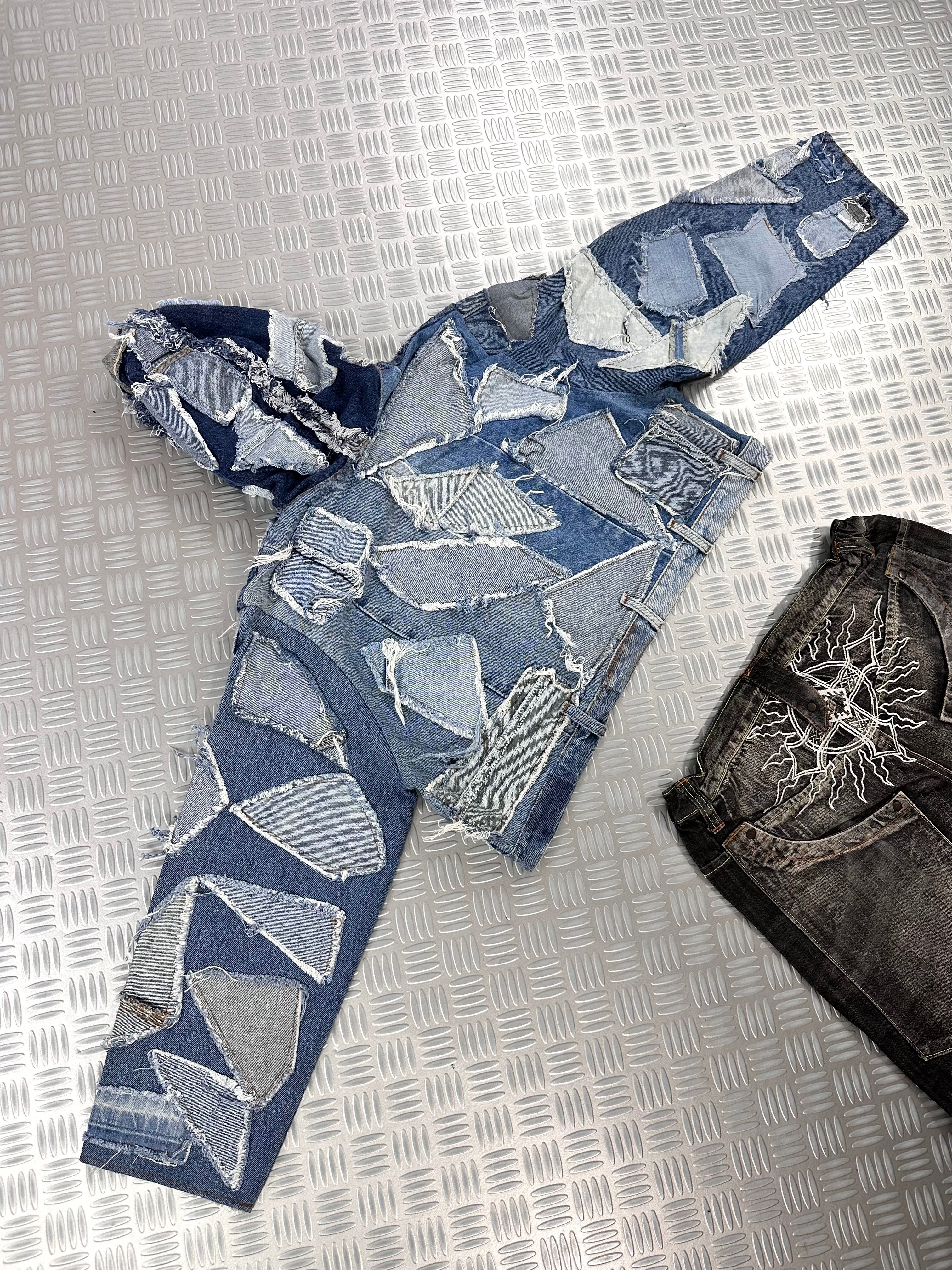 Hooded cropped bomber jacket handmade patchwork upcycled