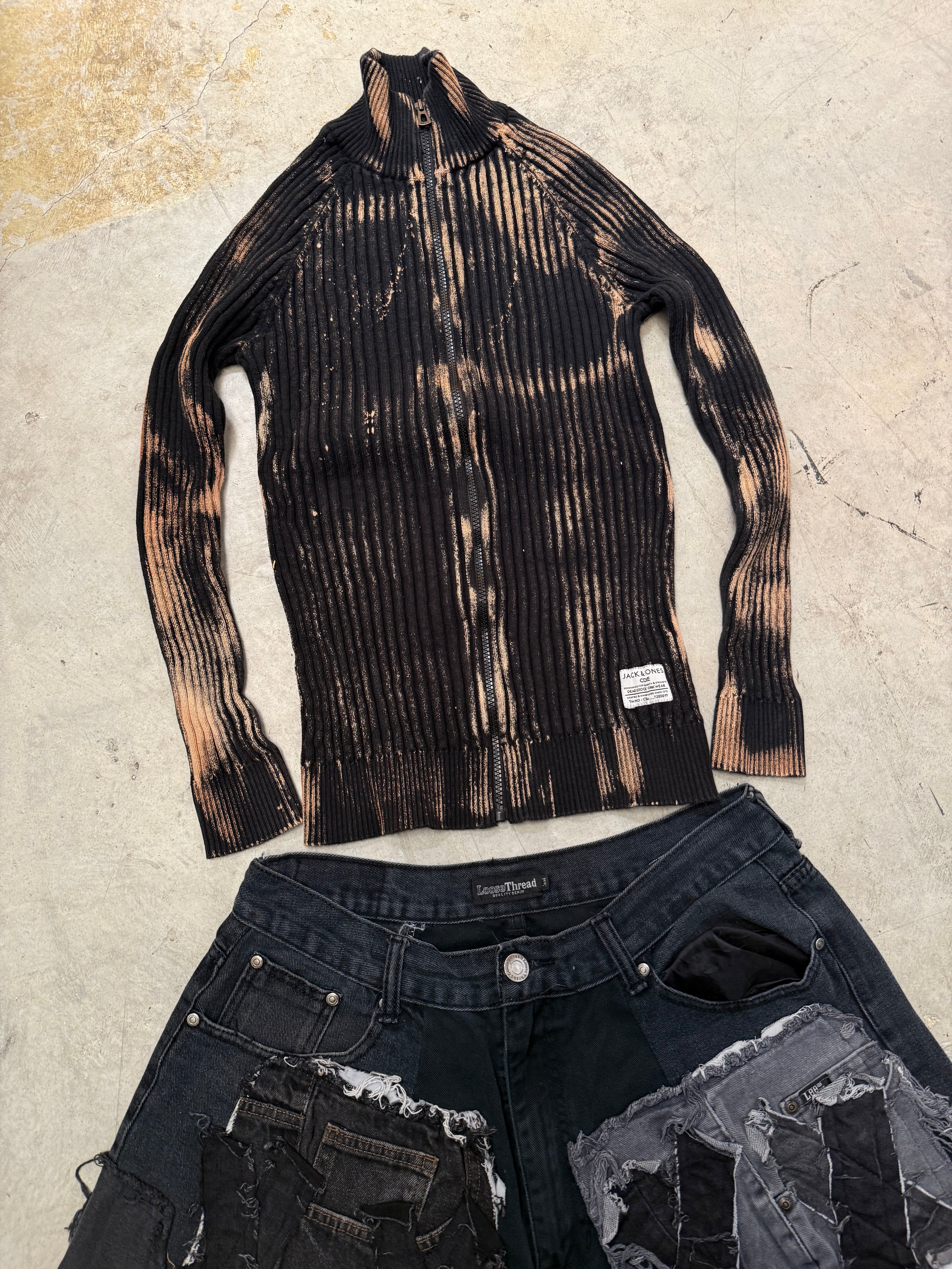 Vintage Knitted full zip up Sweater (S) custom boxy fit
