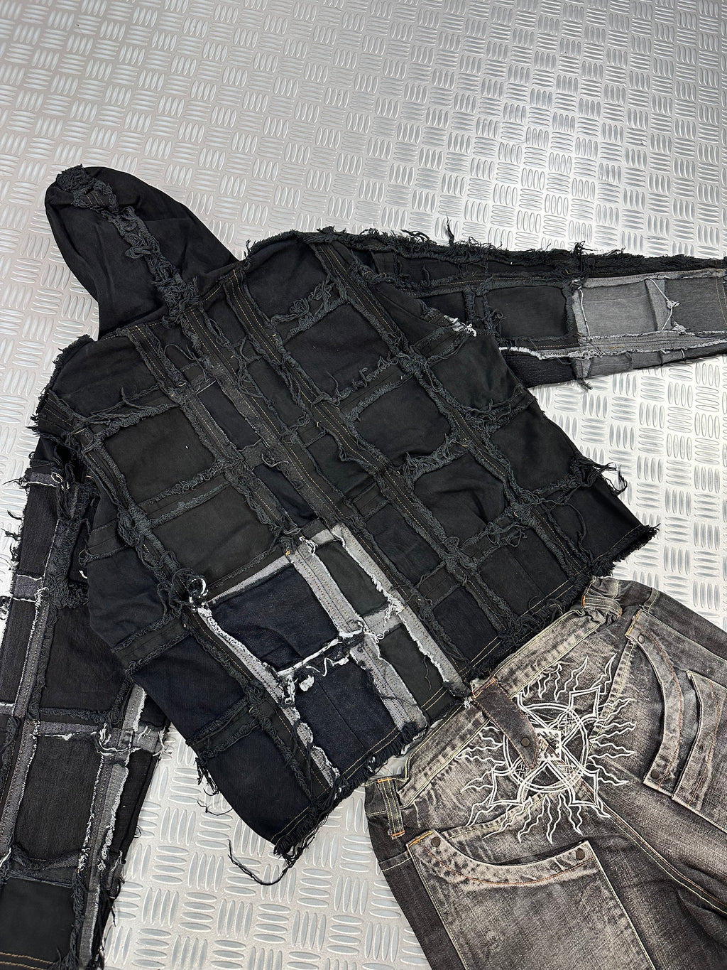Vintage Patchwork y2k Hooded full zip Up Jacket handmade boxy fit 00s