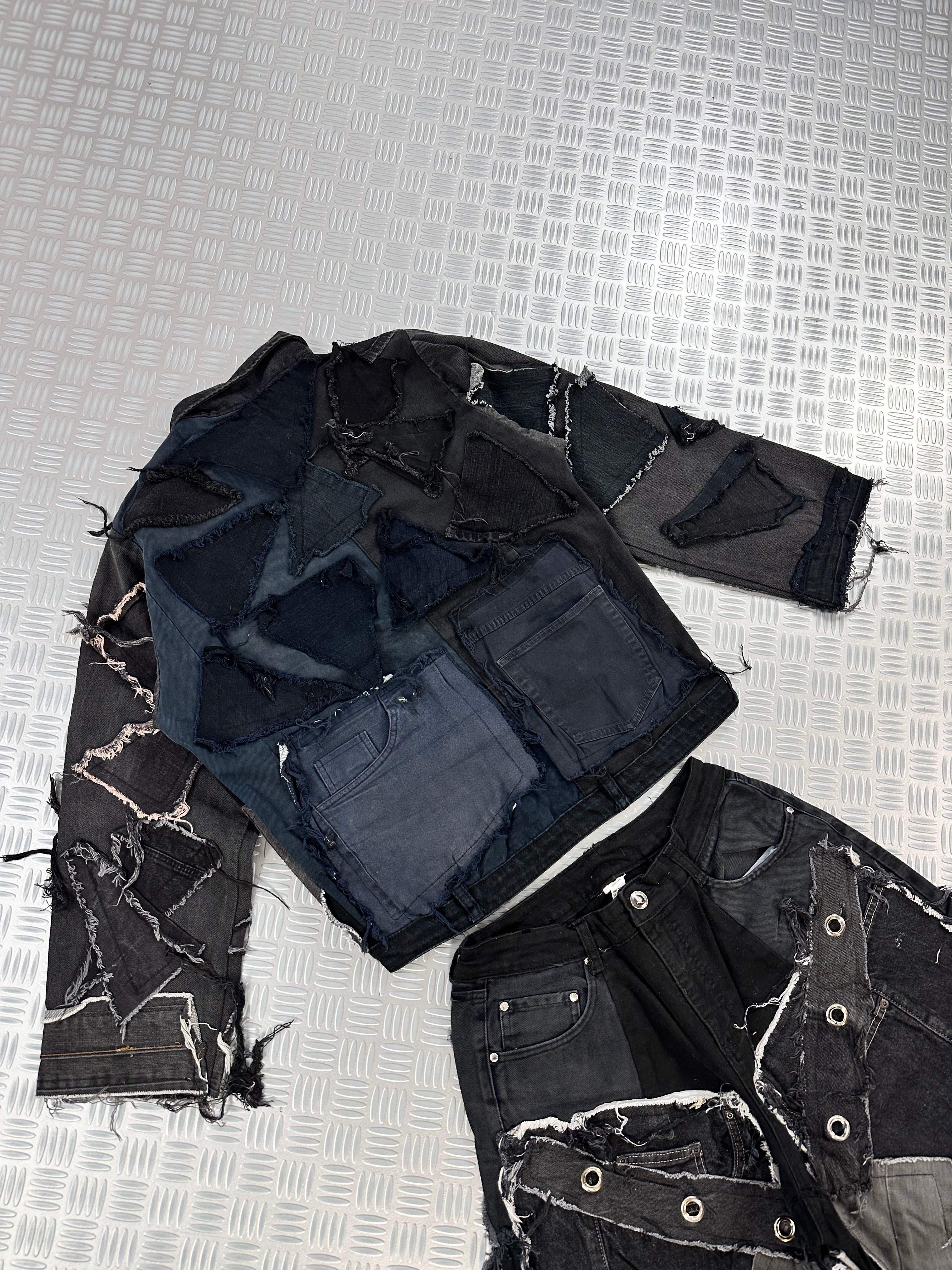 Zip up distressed Harrington bomber jacket boxy fit handmade upcycled patchwork