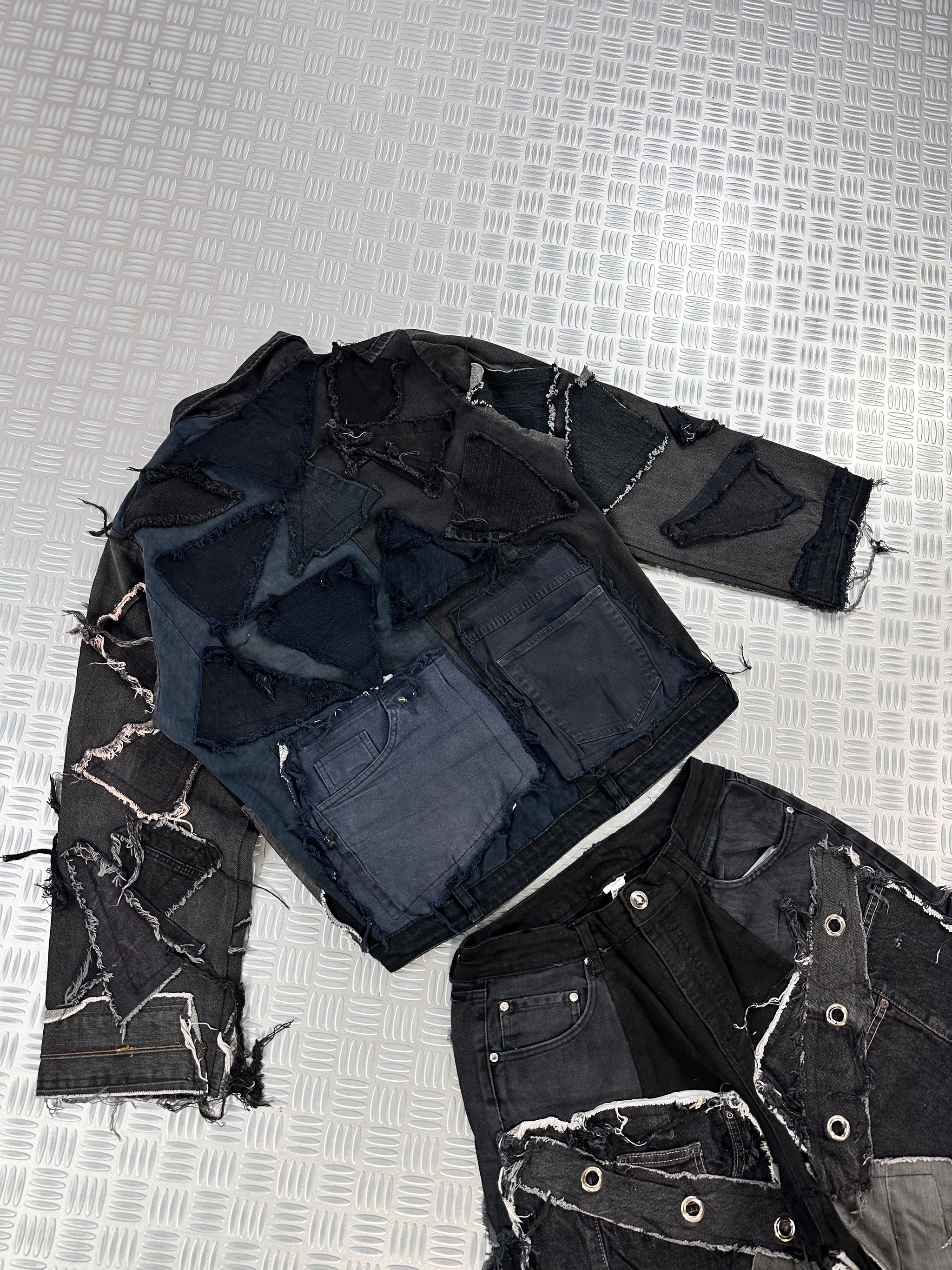 Zip up distressed Harrington bomber jacket boxy fit handmade upcycled patchwork