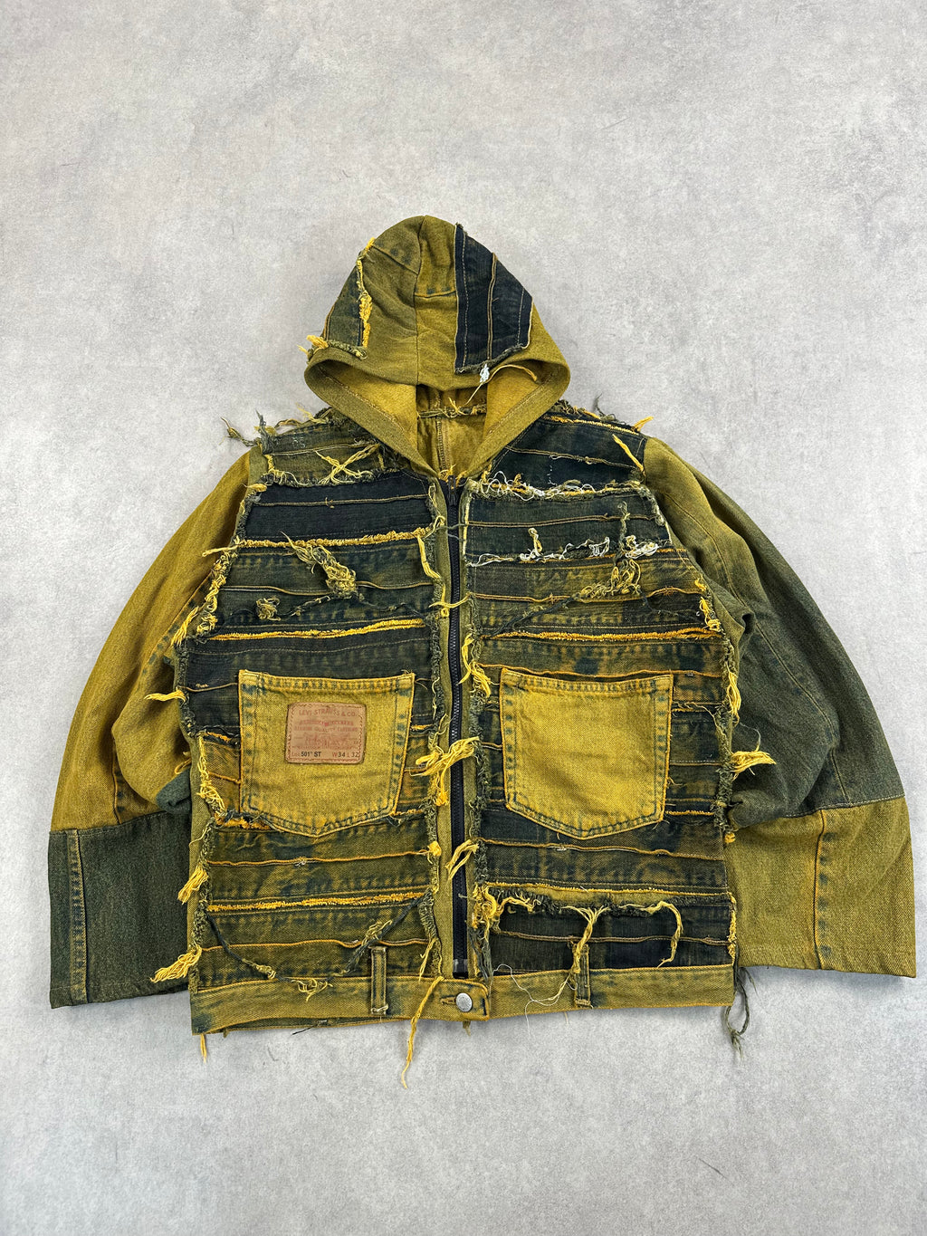 Hooded bomber jacket handmade boxy fit upcycled patchwork (copia)