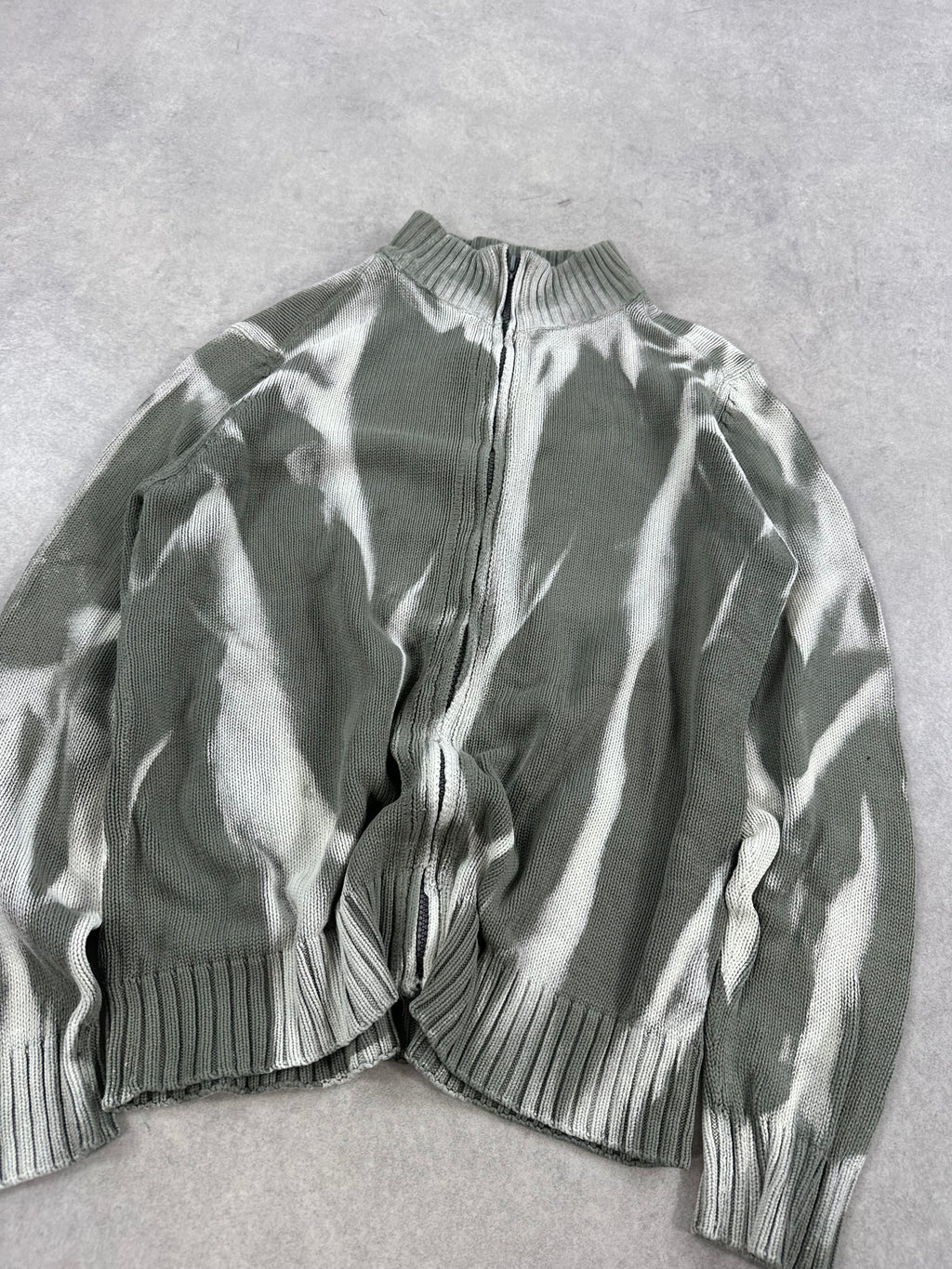 Vintage Knitted full zip up Bleached Sweater custom (L)