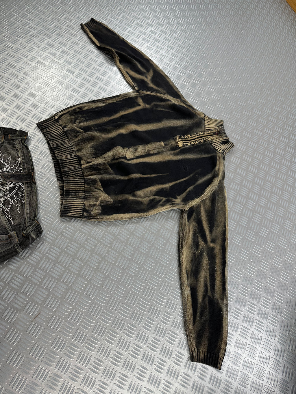 Vintage Knitted Y2k Mid Zip bleached Sweater (XL)