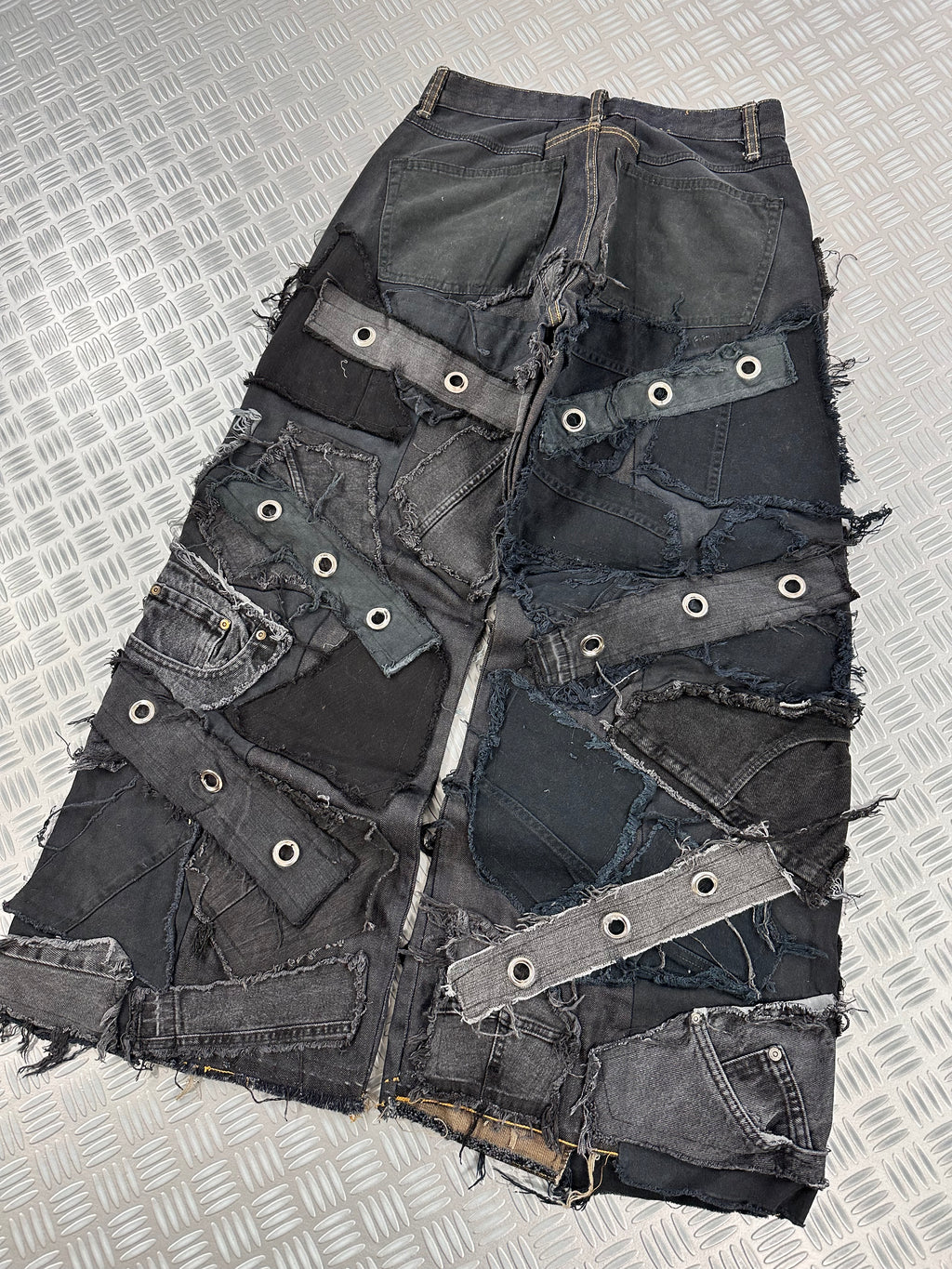 Distressed baggy jeans handmade patchwork upcycled
