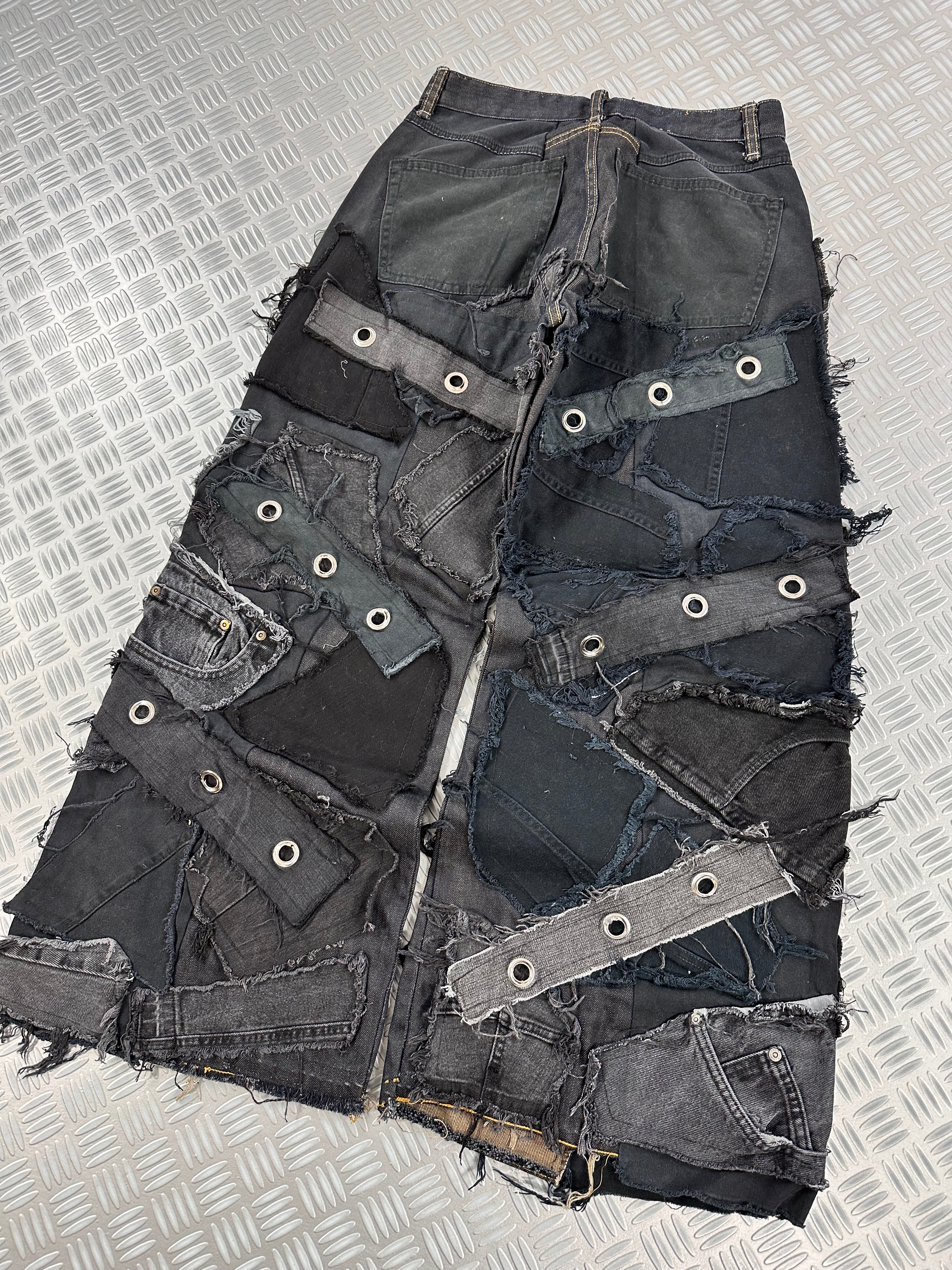 Distressed baggy jeans handmade patchwork upcycled