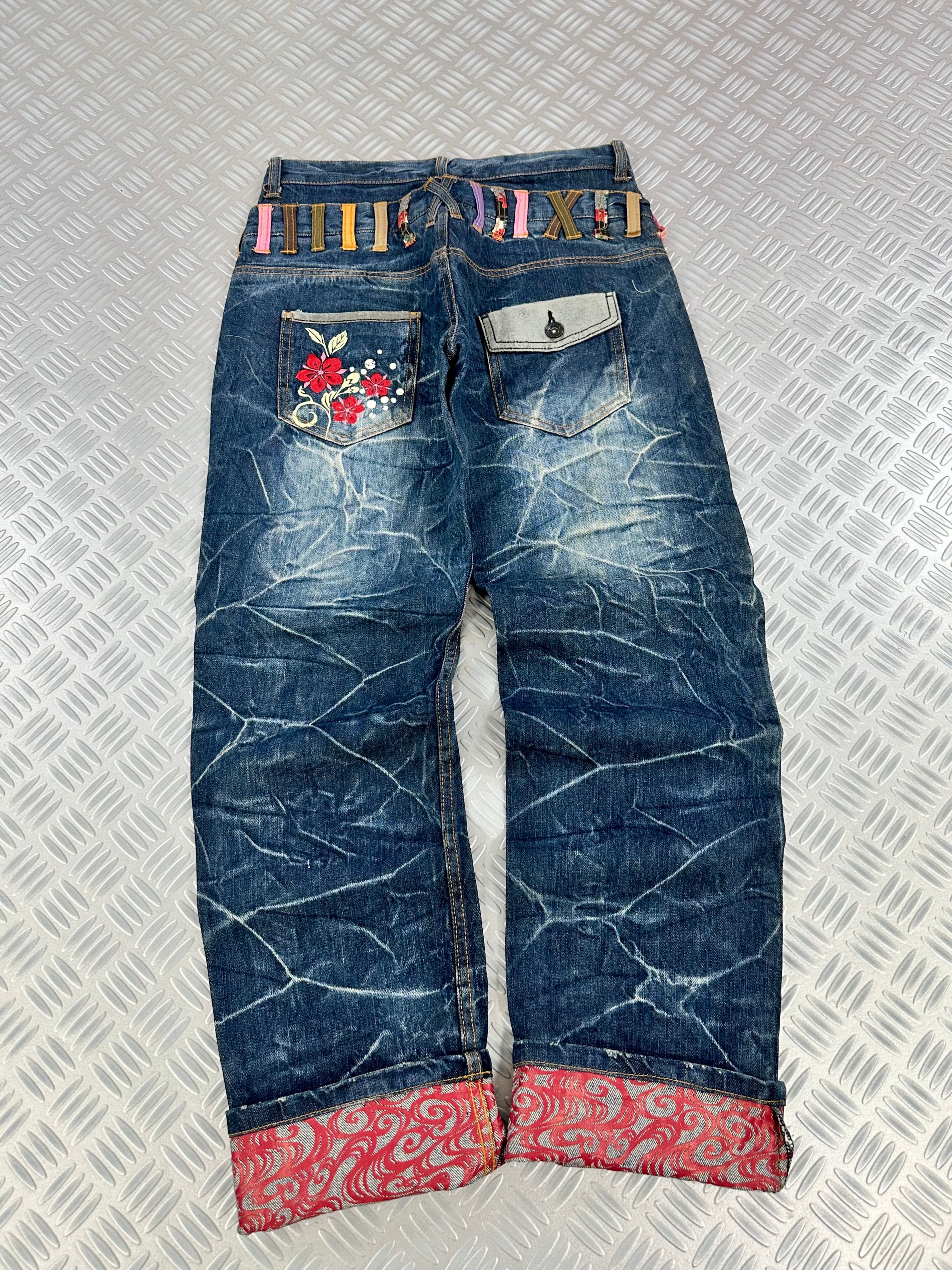 2000´s  karakuri tamashi Double waist japanese jeans vintage  (S)