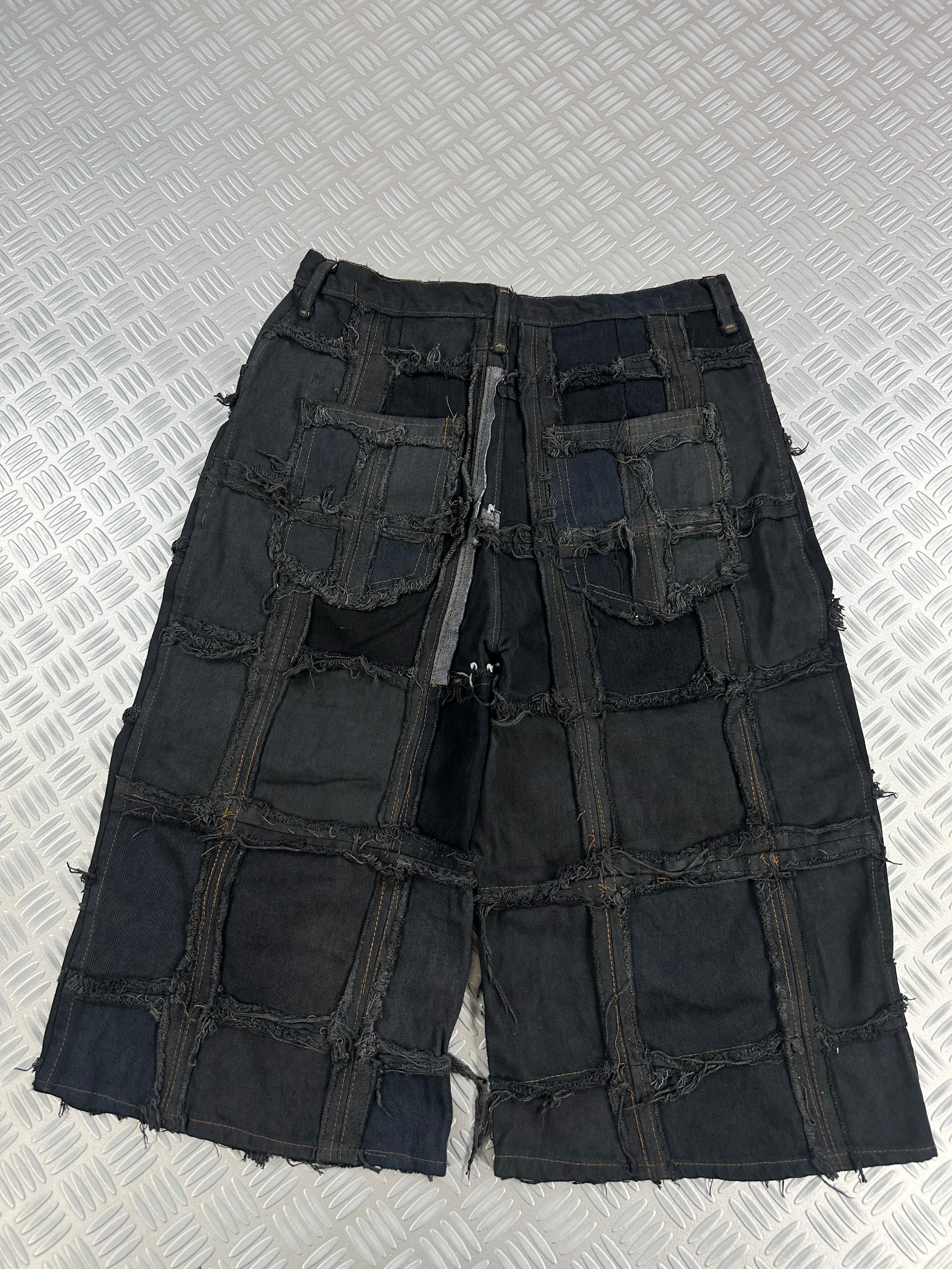 Black baggy jort handmade patchwork (M)