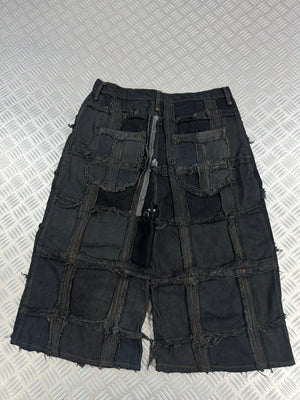 Black baggy jort handmade patchwork (M)