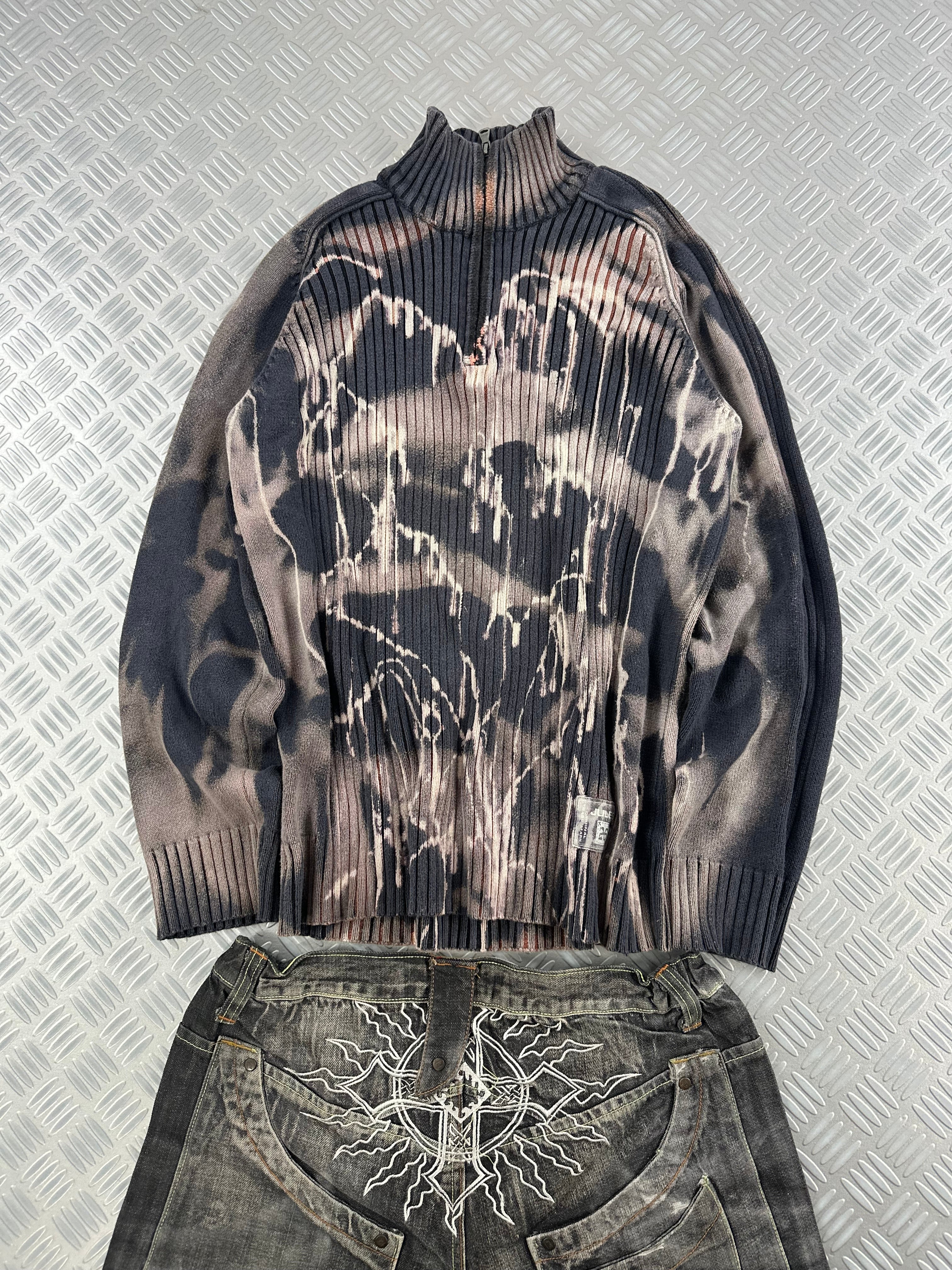 Handmade Y2K mid zip knitted sweater (L)