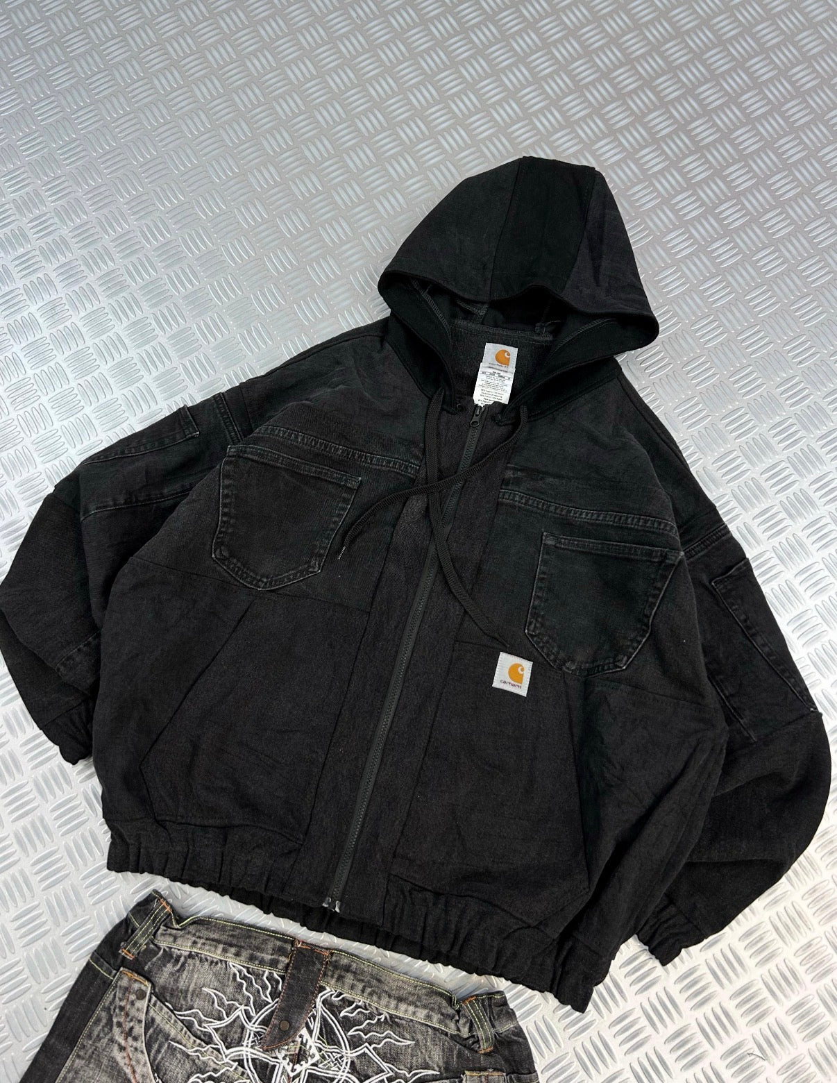 Vintage Carhartt Rework Hooded Full zip up Jacket boxy fit handmade (L)