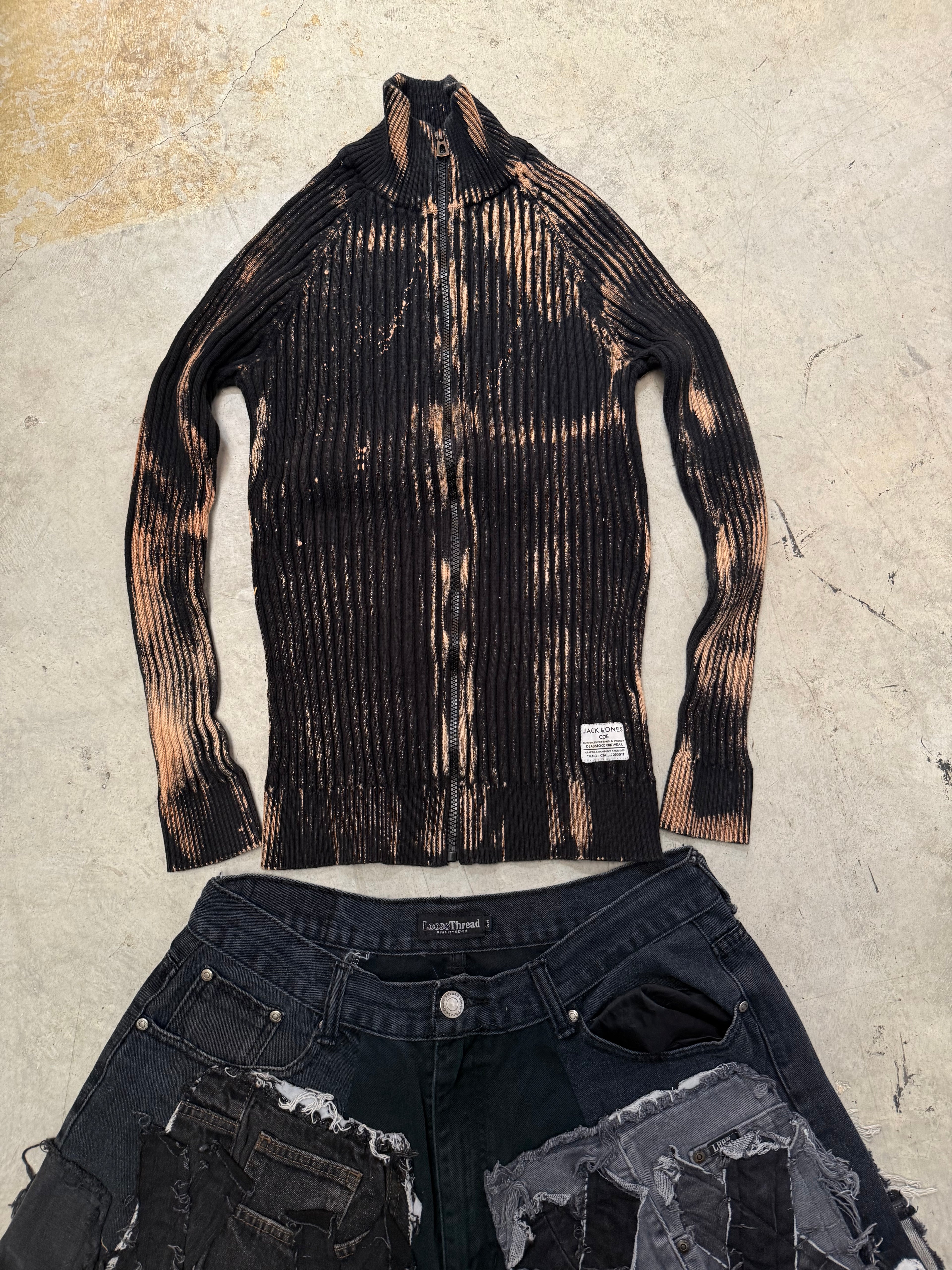 Vintage Knitted full zip up Sweater (S) custom boxy fit