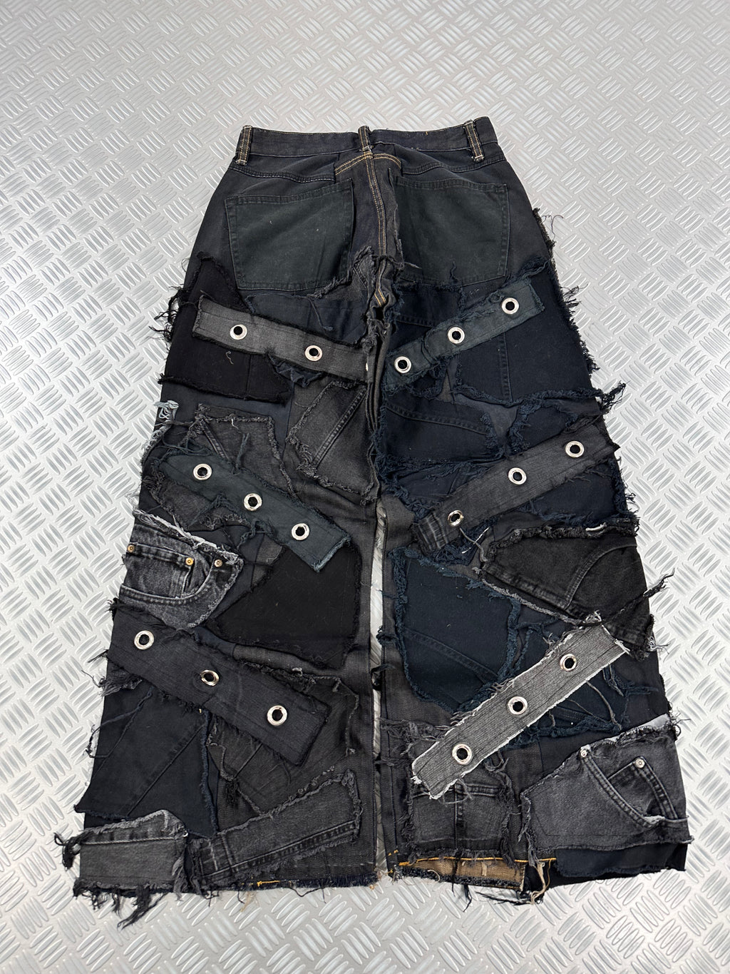 Distressed baggy jeans handmade patchwork upcycled