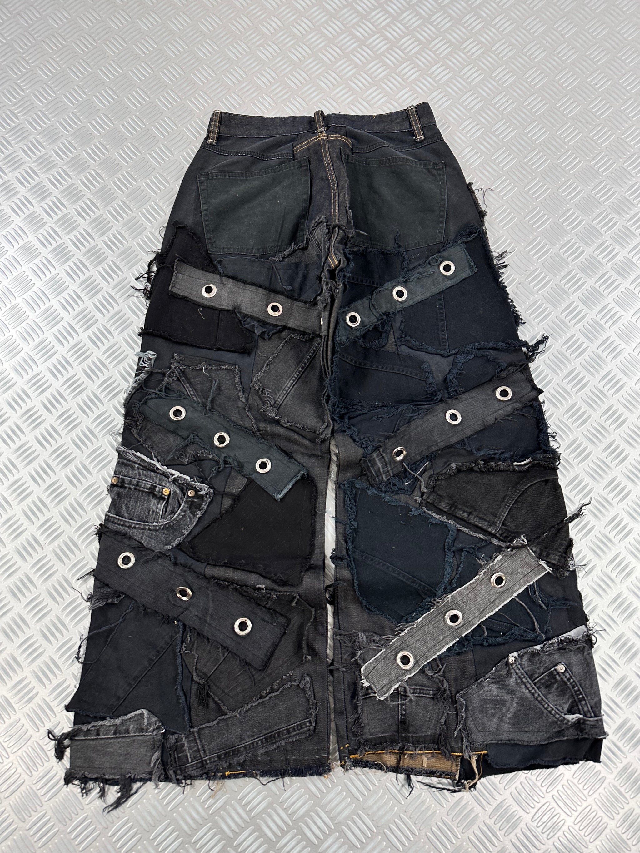 Distressed baggy jeans handmade patchwork upcycled