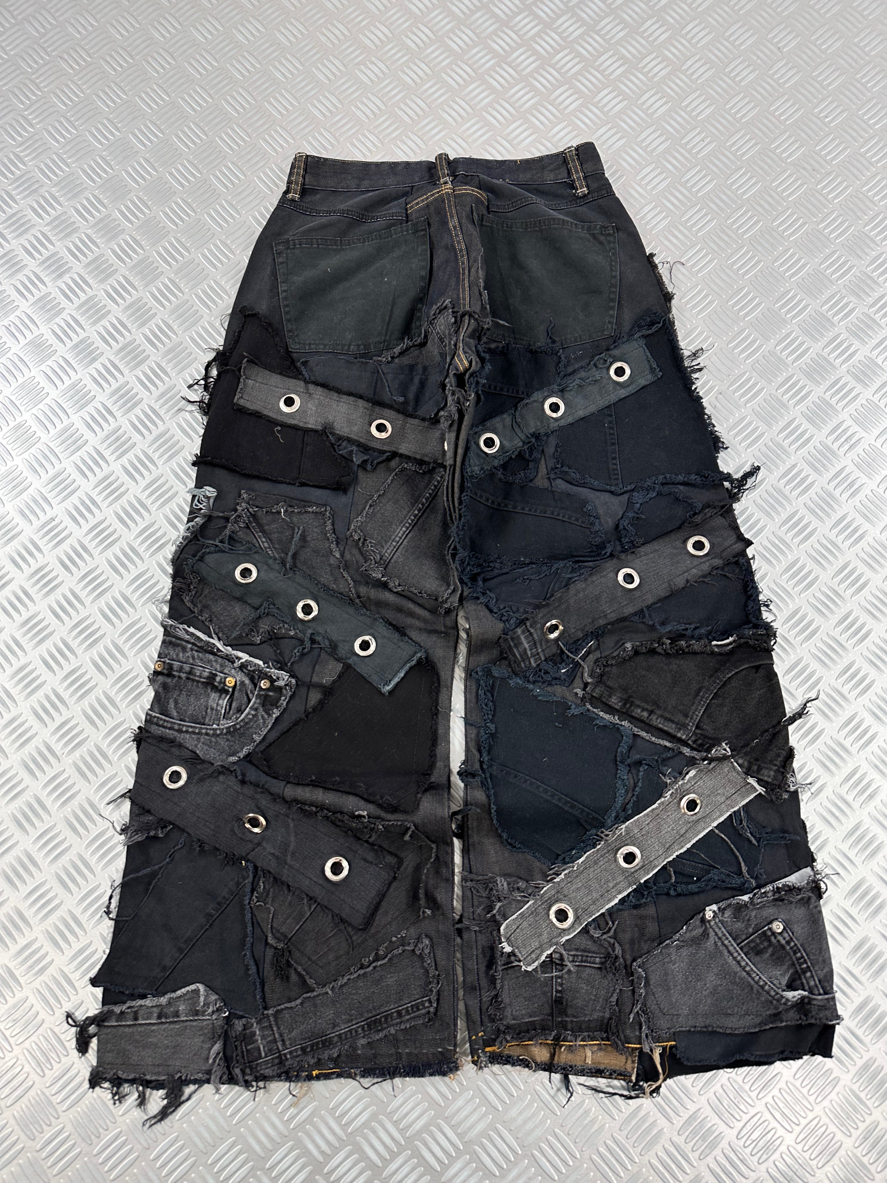 Distressed baggy jeans handmade patchwork upcycled