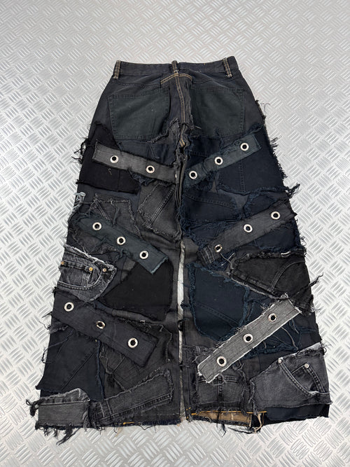 Distressed baggy jeans handmade patchwork upcycled