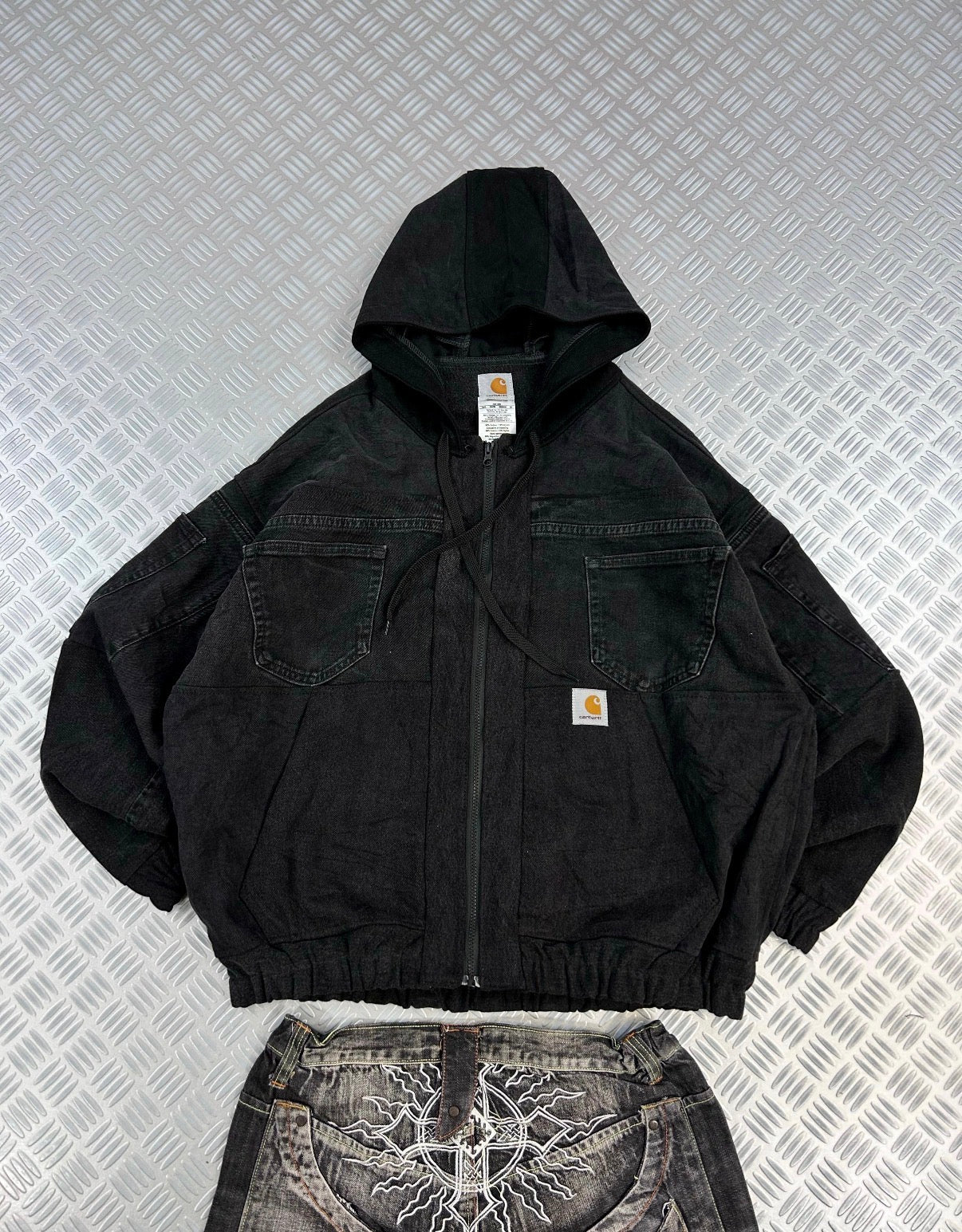 Vintage Carhartt Rework Hooded Full zip up Jacket boxy fit handmade (L)