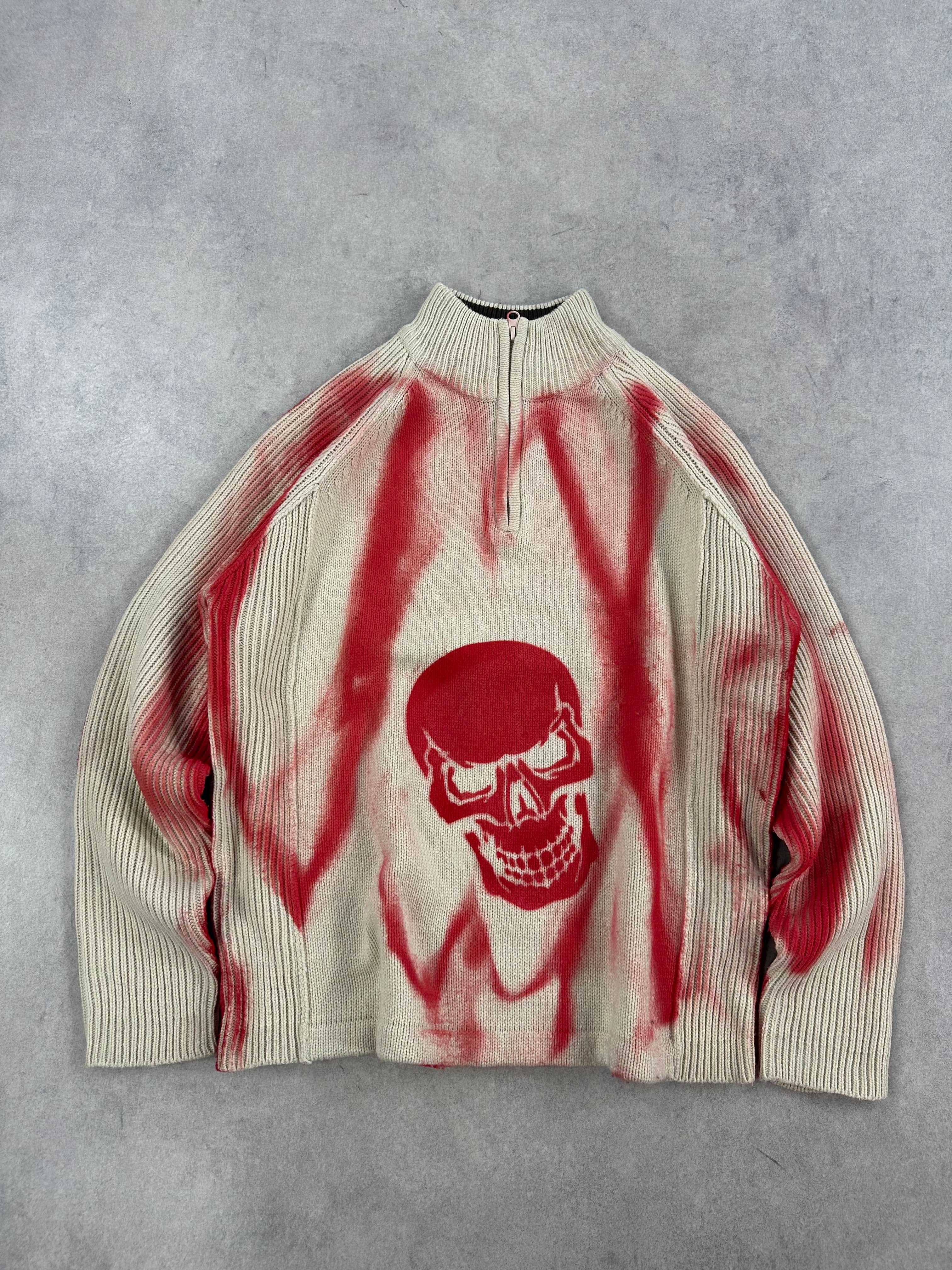 Mid zip knitted sweater custom Y2K (M)