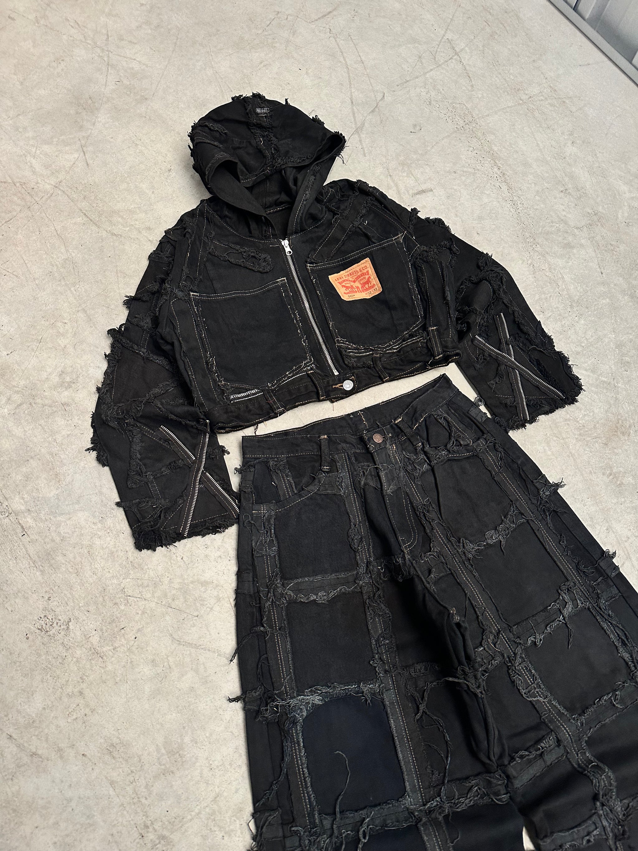 Vintage Patchwork Y2K Hip Hop Outfit Handmade