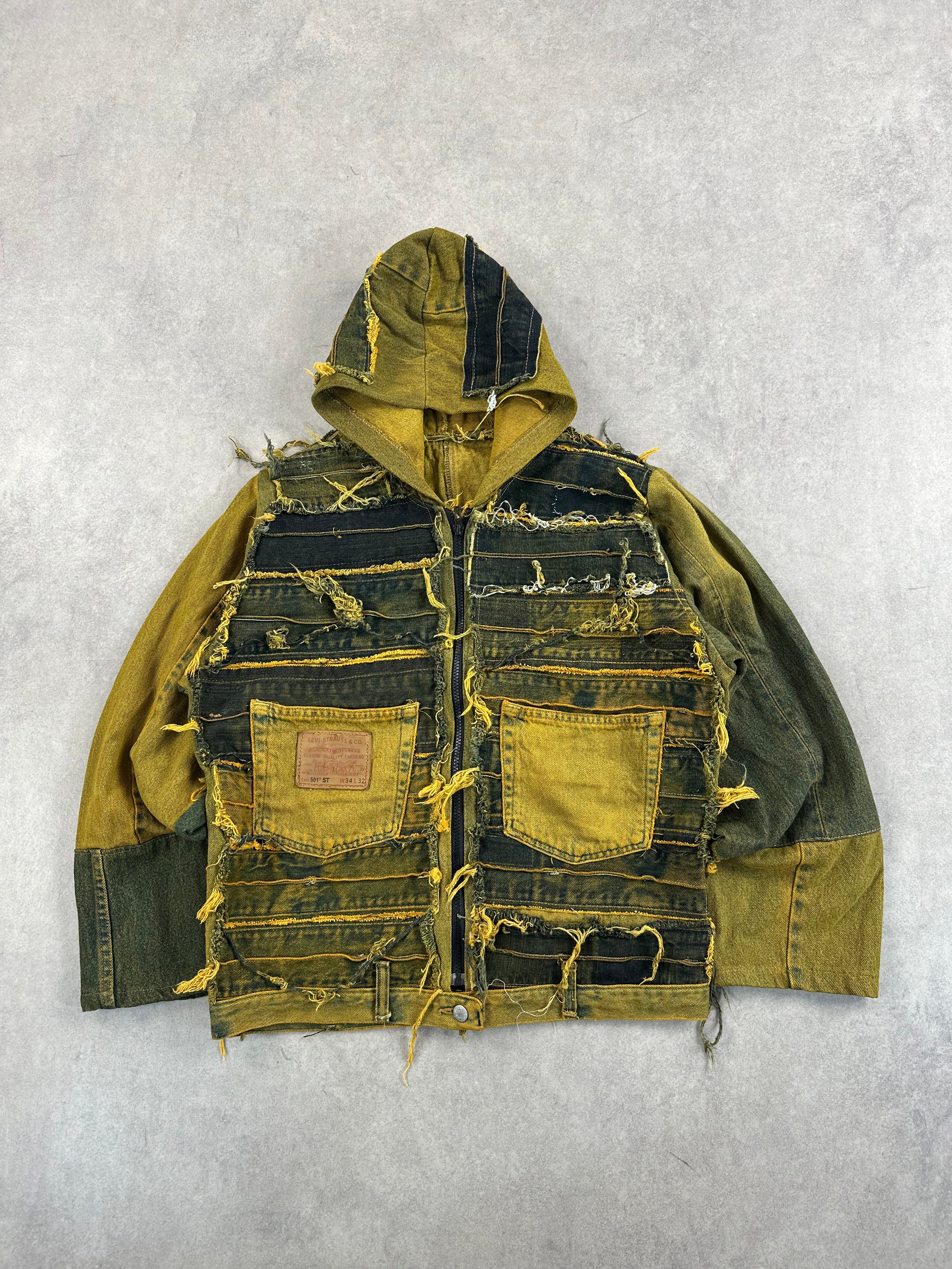 Hooded bomber jacket handmade boxy fit upcycled patchwork (copia)