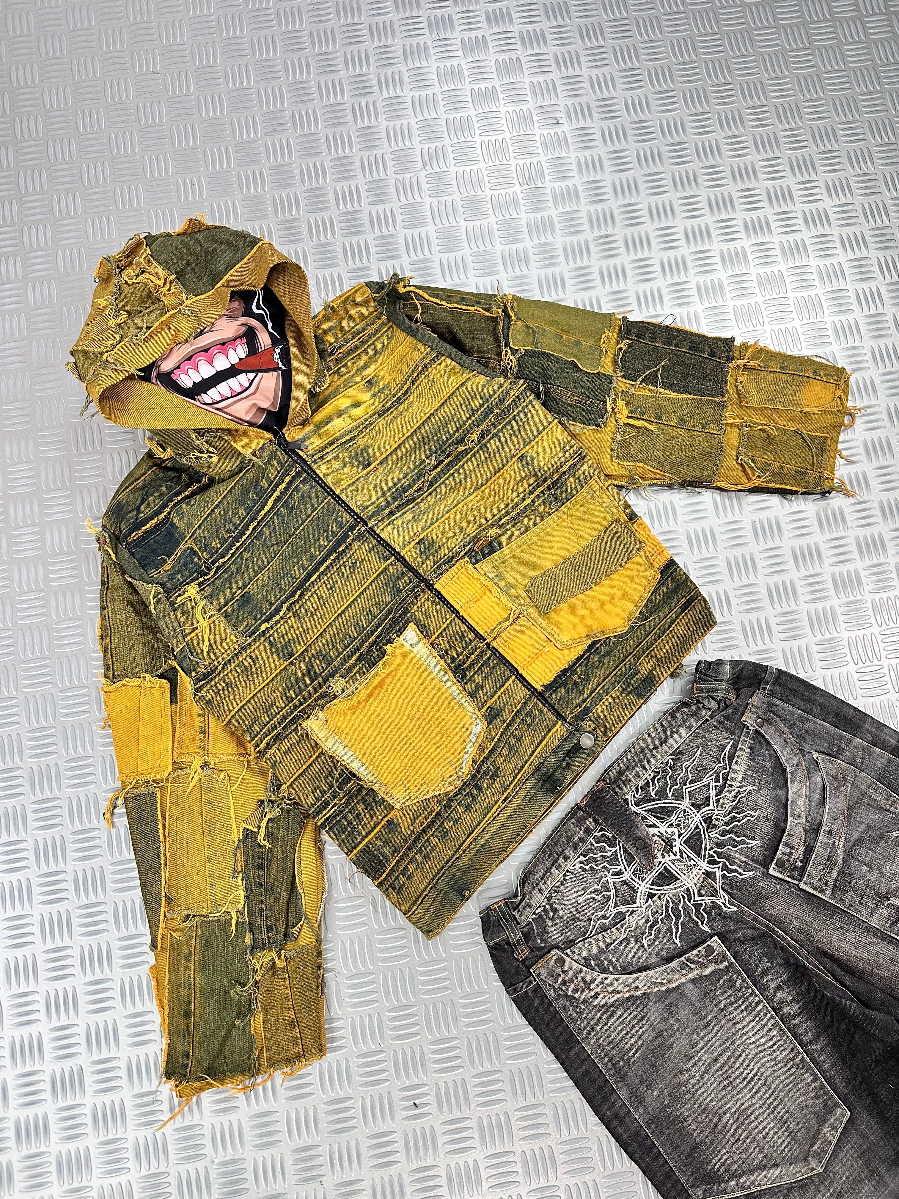 Hooded bomber jacket handmade boxy fit upcycled patchwork