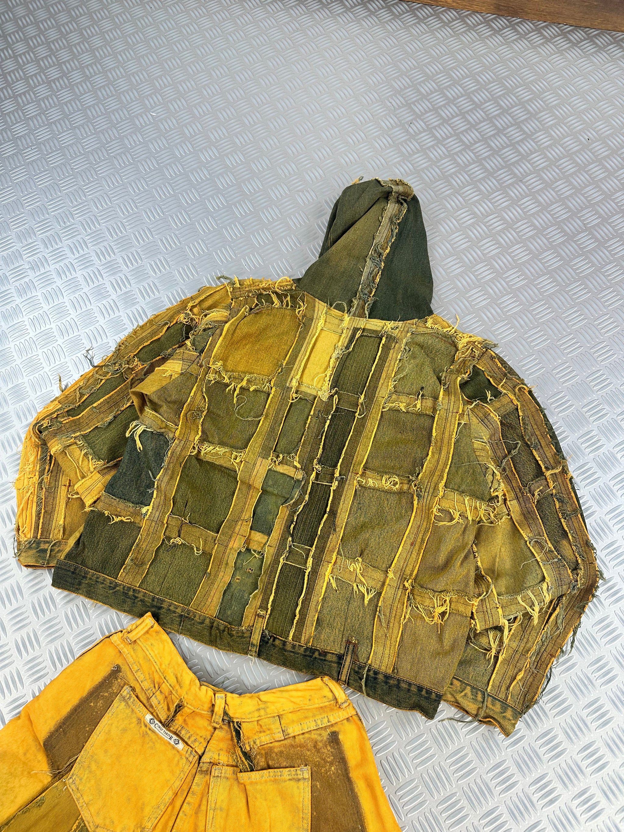 Hooded bomber jacket handmade patchwork upcycled