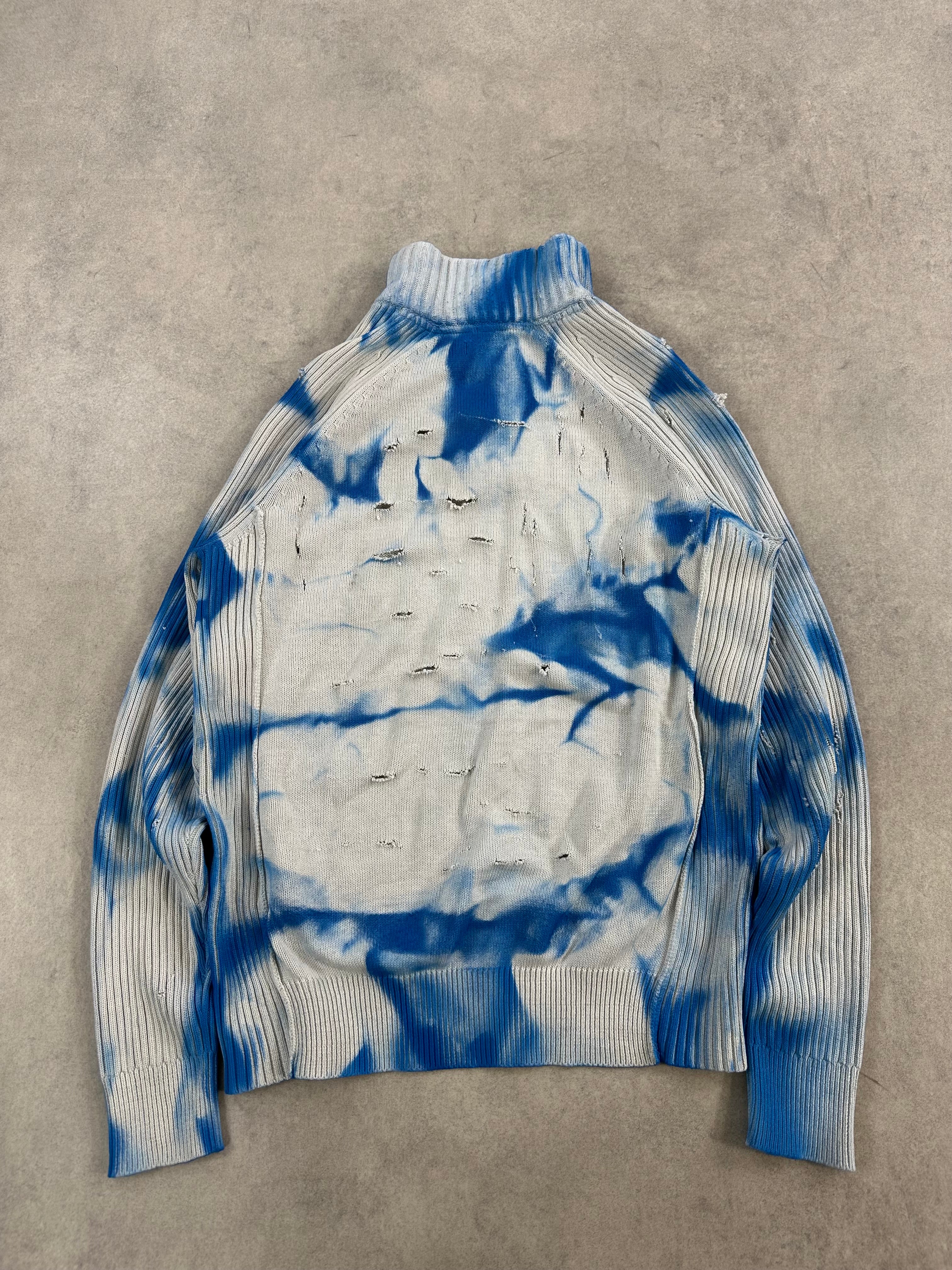 Mid zip disstresed knitted sweater custom y2k (M)