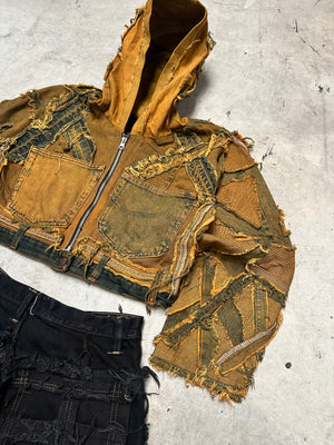 Vintage Patchwork y2k Hip Hop Hooded full zip Up Jacket 00s Dry