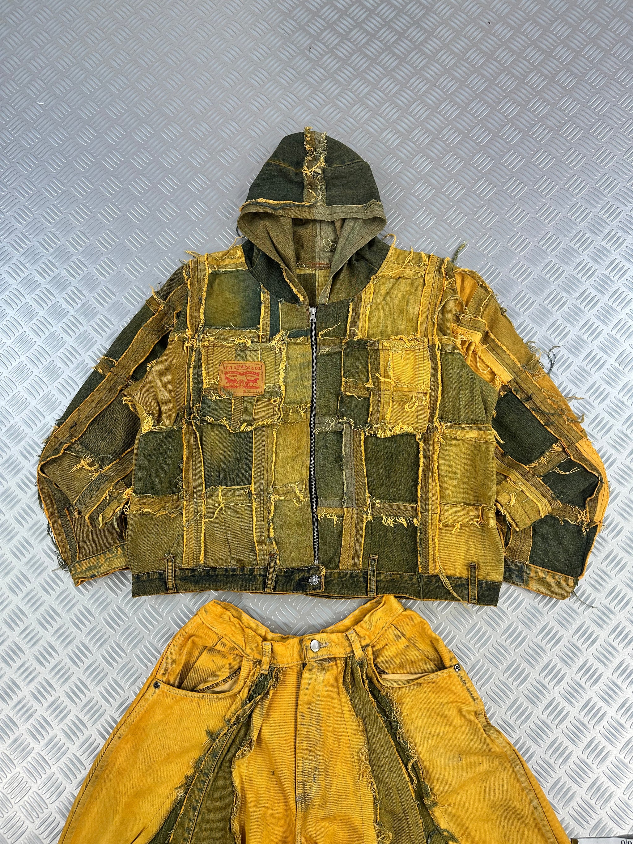 Hooded bomber jacket handmade patchwork upcycled