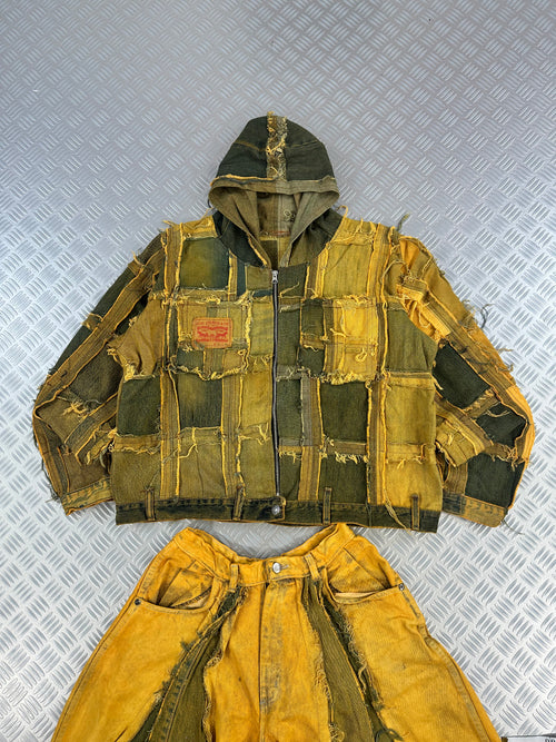 Hooded bomber jacket handmade patchwork upcycled