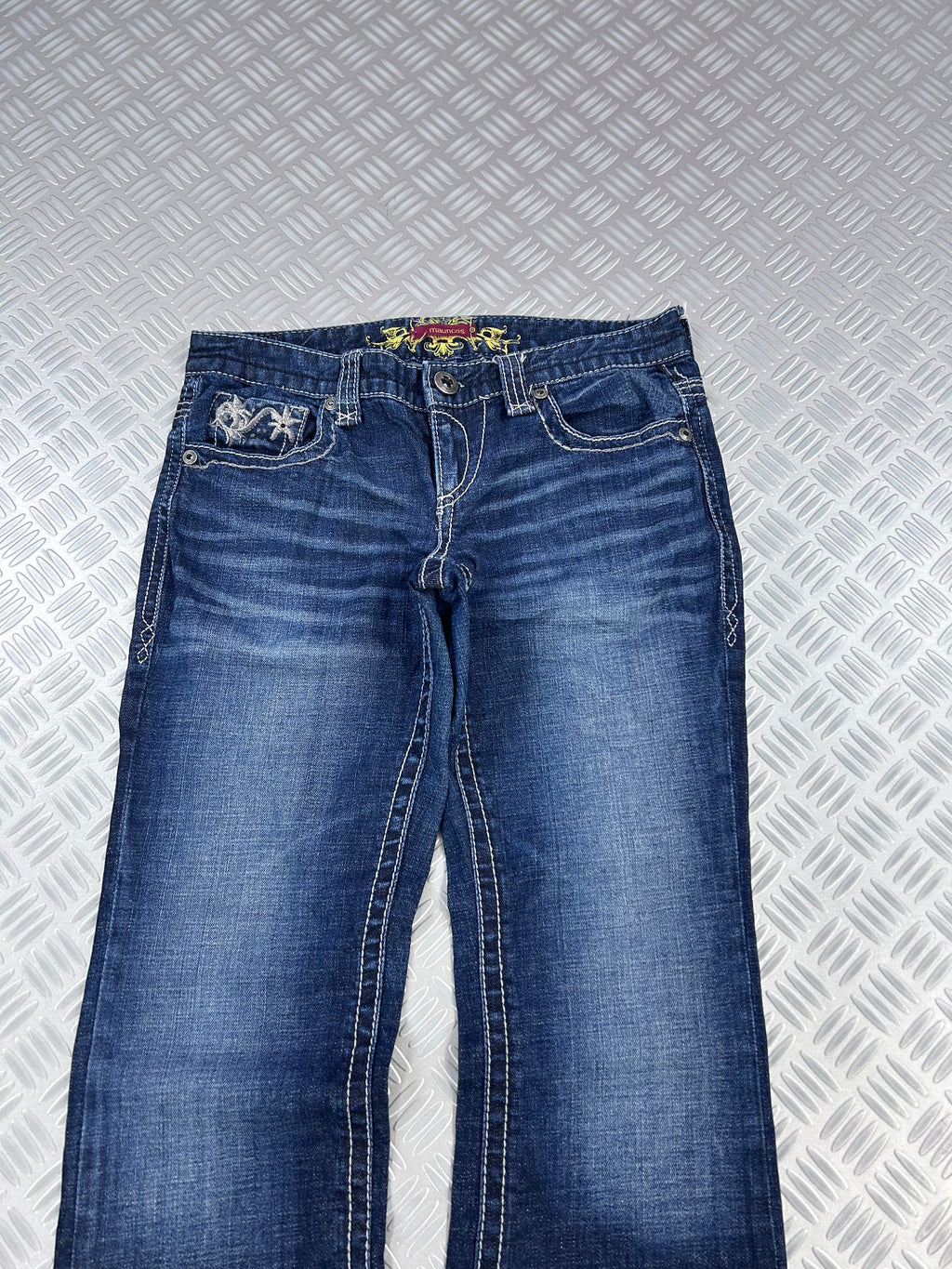 Y2K flared jeans embroidered faded (M)