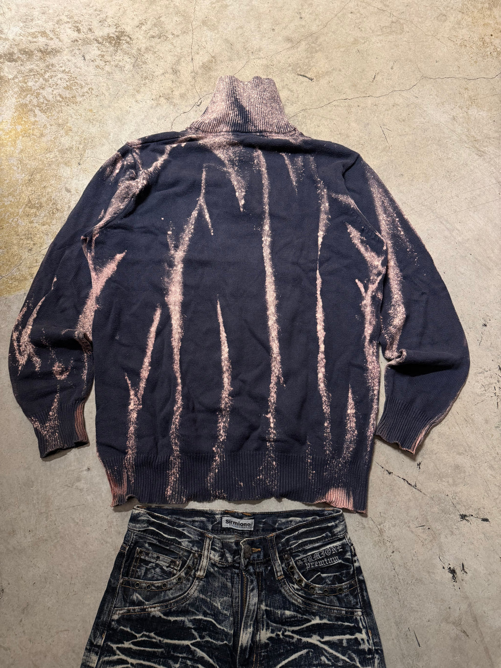 Vintage Bleached Hip hop Knitted sweater custom (XL)