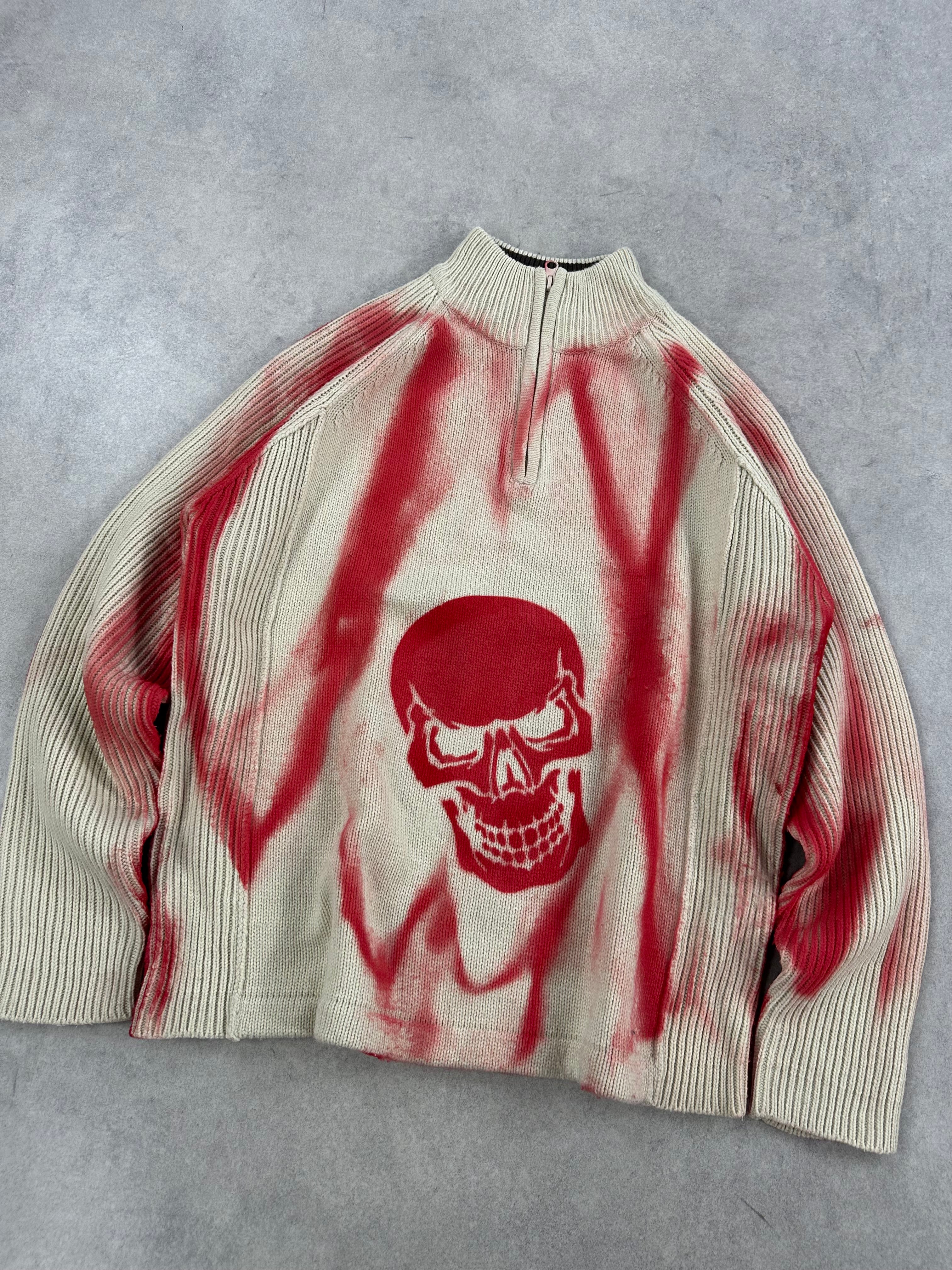 Mid zip knitted sweater custom Y2K (M)