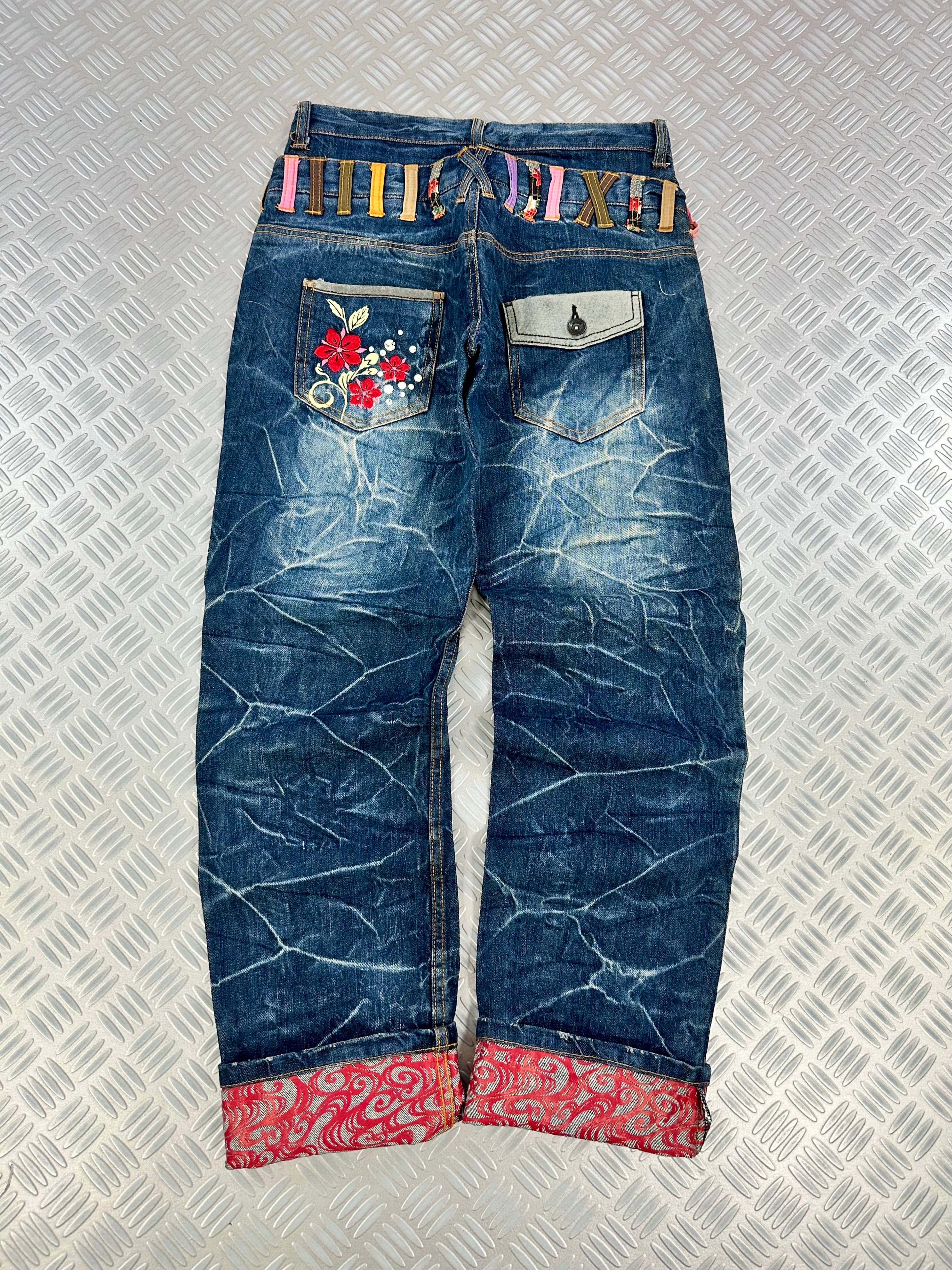2000´s  karakuri tamashi Double waist japanese jeans vintage  (S)
