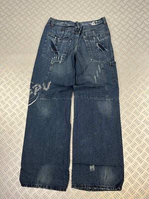 Y2K Tribal Embroidered Silver Baggy Jeans 2000s style