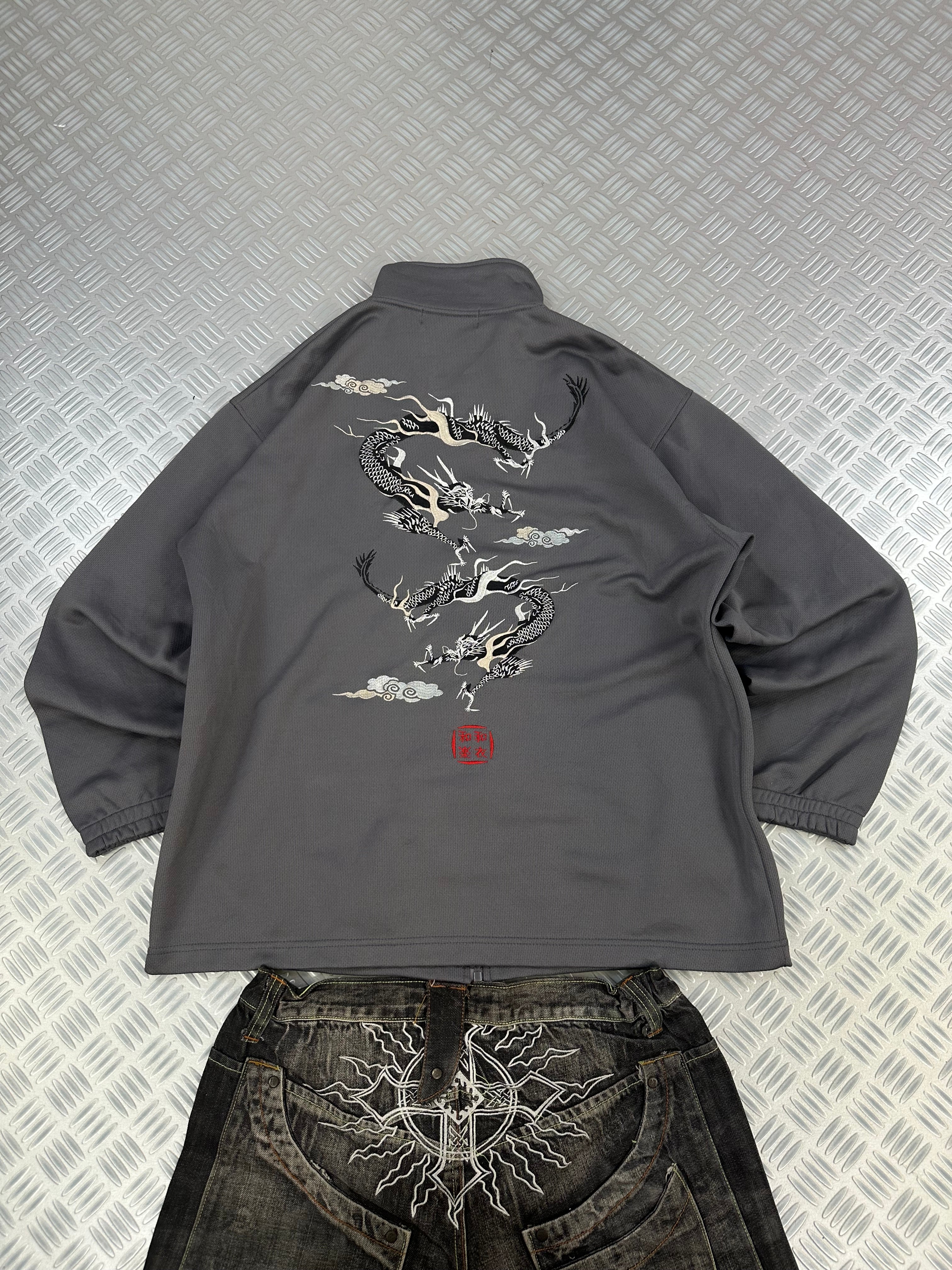 Chaqueta Vintage Japonesa WARAWI con Bordado de Dragón sukajan (L)